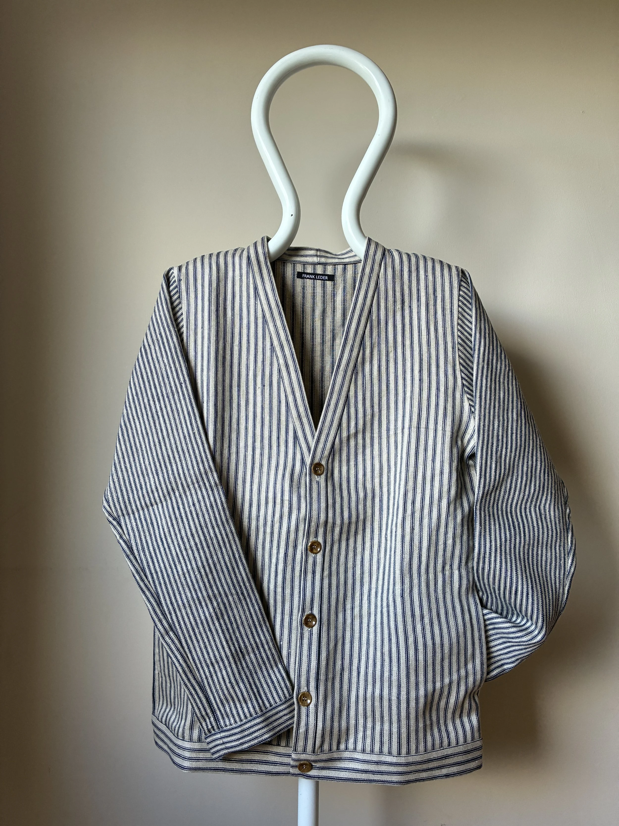 Frank Leder Striped Linen Cardigan Jacket on mannequin