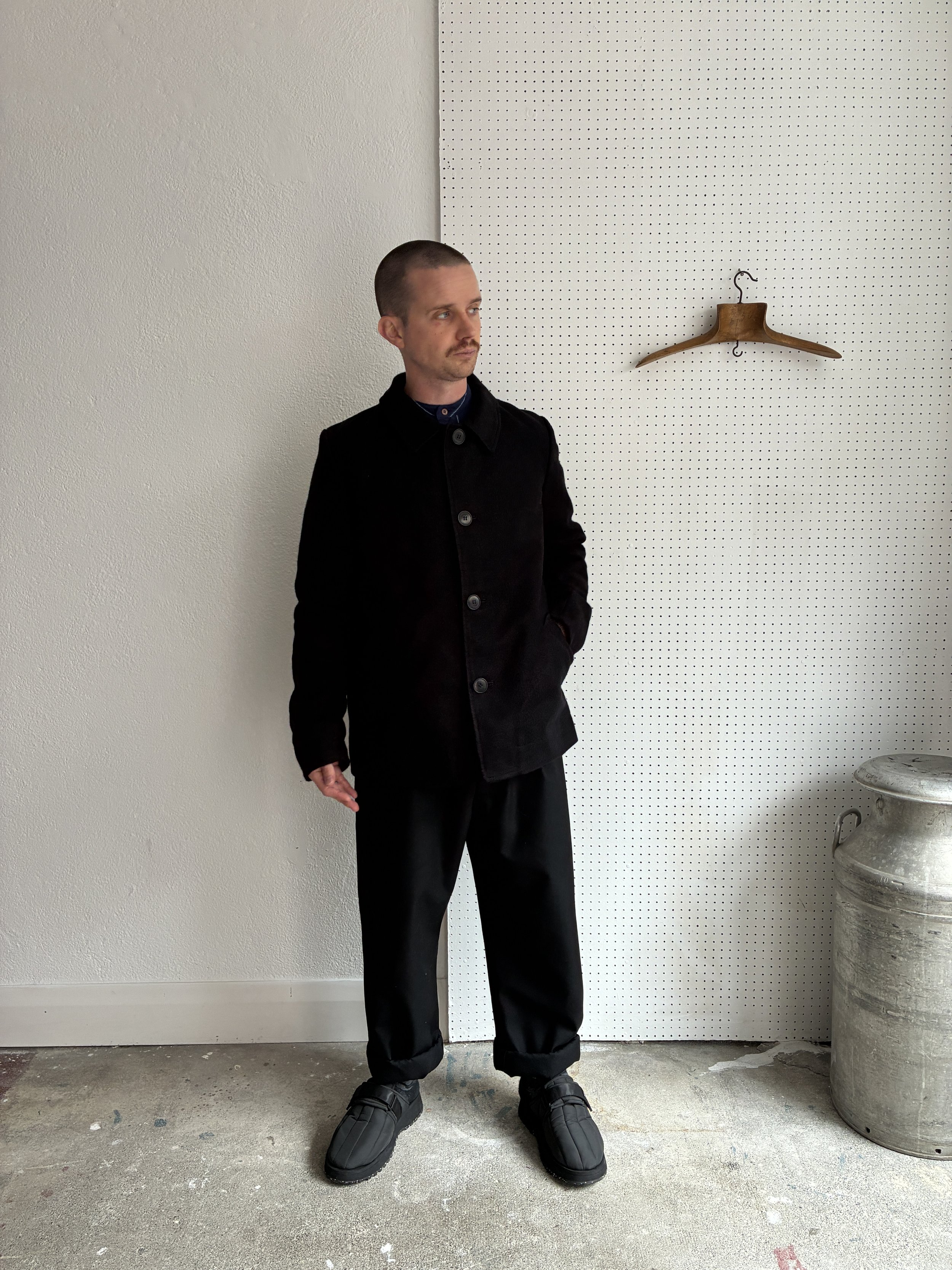 Model wears Black Frank Leder Deutschleder Jacket