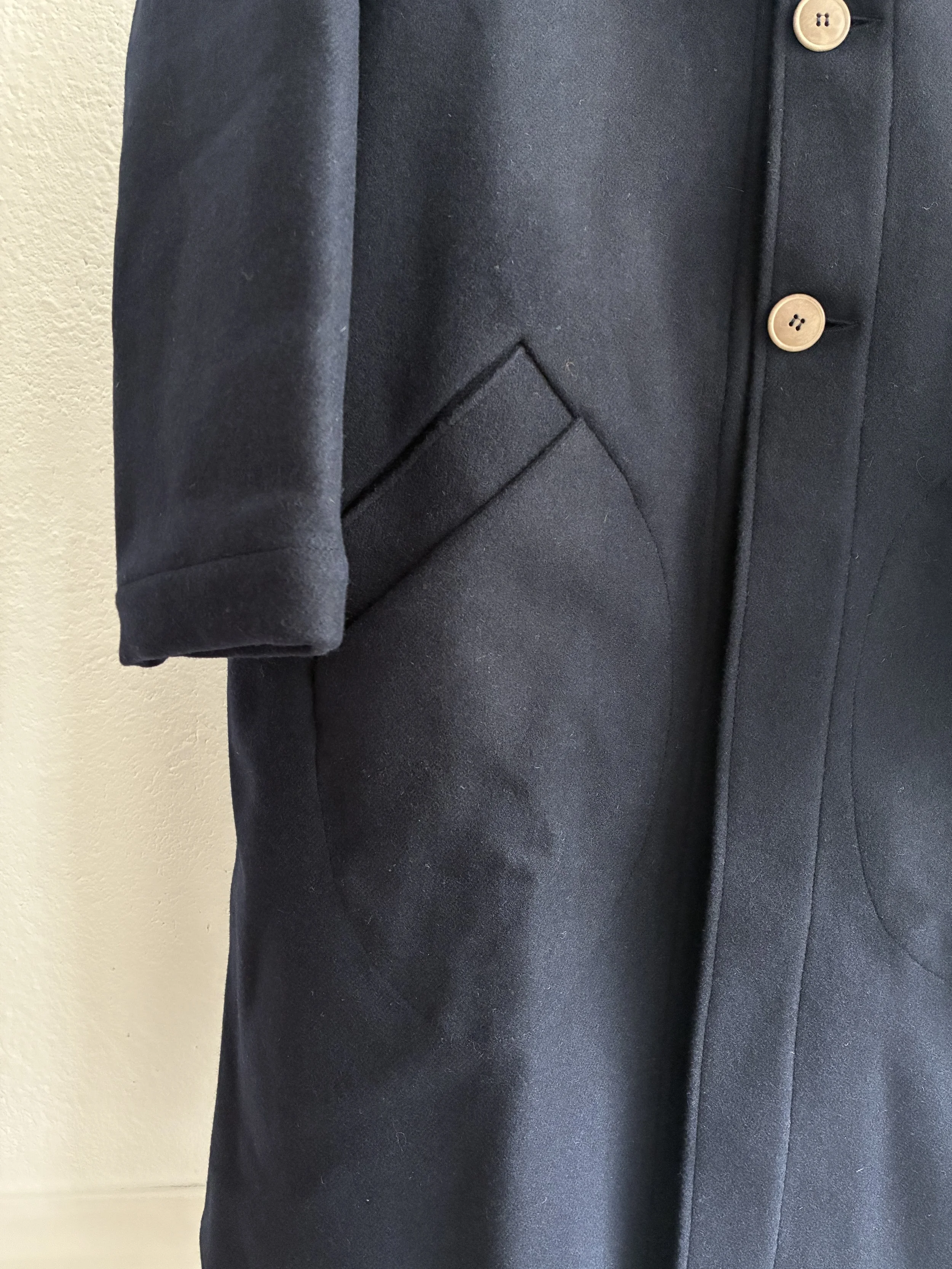 Pockets of Frank Leder Navy Wool Duster Coat