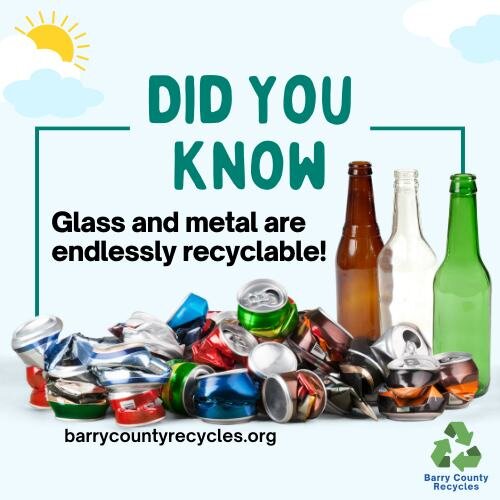 Fun recycling facts 
Glass bottles are 100% recyclable and can be recycled indefinitely. 
Aluminum cans are infinitely recyclable with nearly 75% of all aluminum ever produced still in use today. 
It only takes 60 days for an aluminum can to be manuf