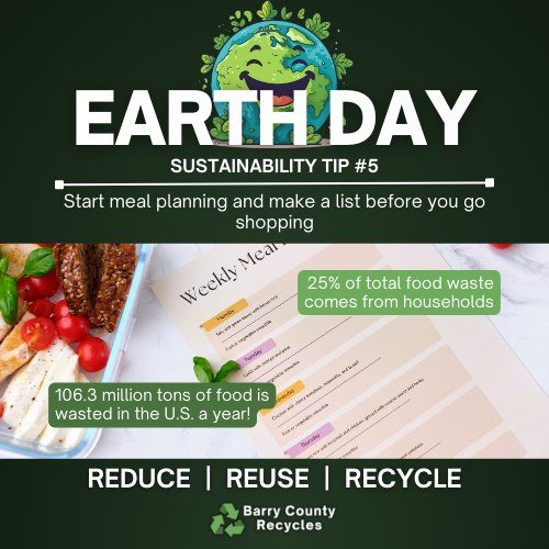 #EarthDay sustainability tip #5
Reduce food waste by planning ahead.
Before you go to the store, make a list and try to stick to it. By planning your meals and making a list you will be less likely to buy things you won&rsquo;t actually eat, plus you