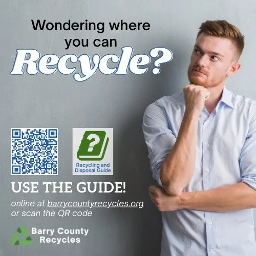 Have you been wondering where you can take your recyclable materials? Not all areas have access to curbside recycling. Some communities have drop-off sites, but those are generally for residents only.
Use the Barry County Recycling and Disposal Guide