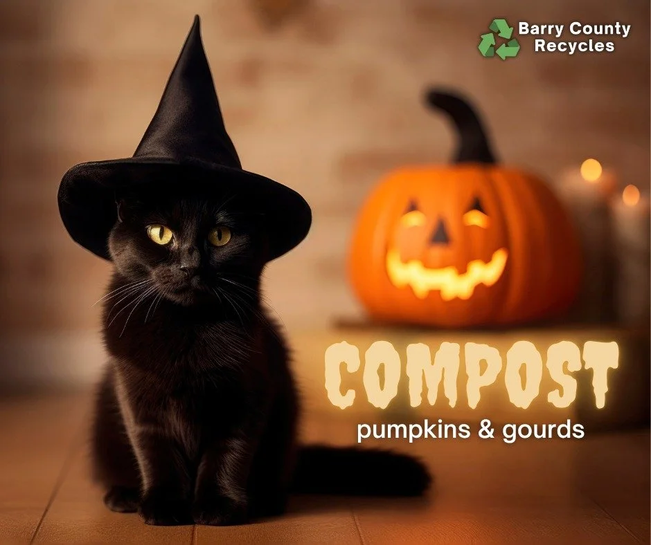 Happy Cat Day!
Remember, you can compost pumpkins and gourds in your backyard compost. Many farms will also feed them to animals. No painted, glittery, or chemically treated pumpkins!
Learn more about composting at https://www.barrycounty.org/barryco