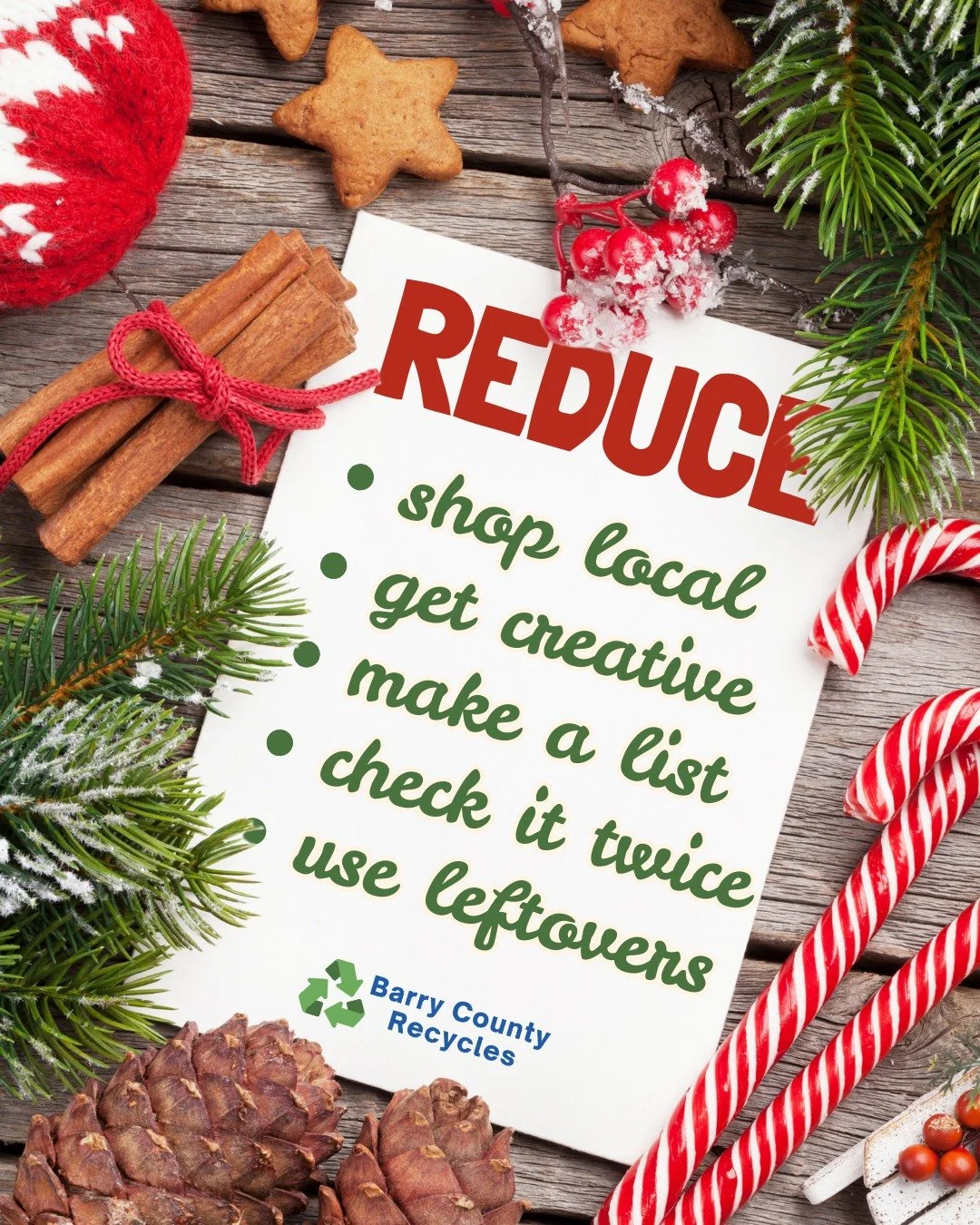 Reduce your holiday waste this season with these simple tips!
Shop local to save time, support local businesses, and reduce emissions from travel.
🧺Get creative by making a thoughtful basket filled with consumables, or make something with things you