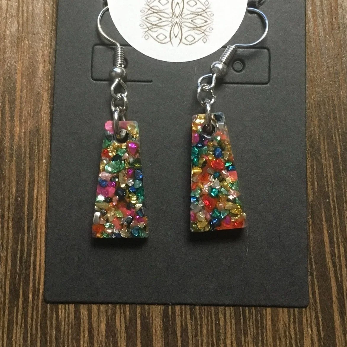Small Glass Glitter Sloped Earrings