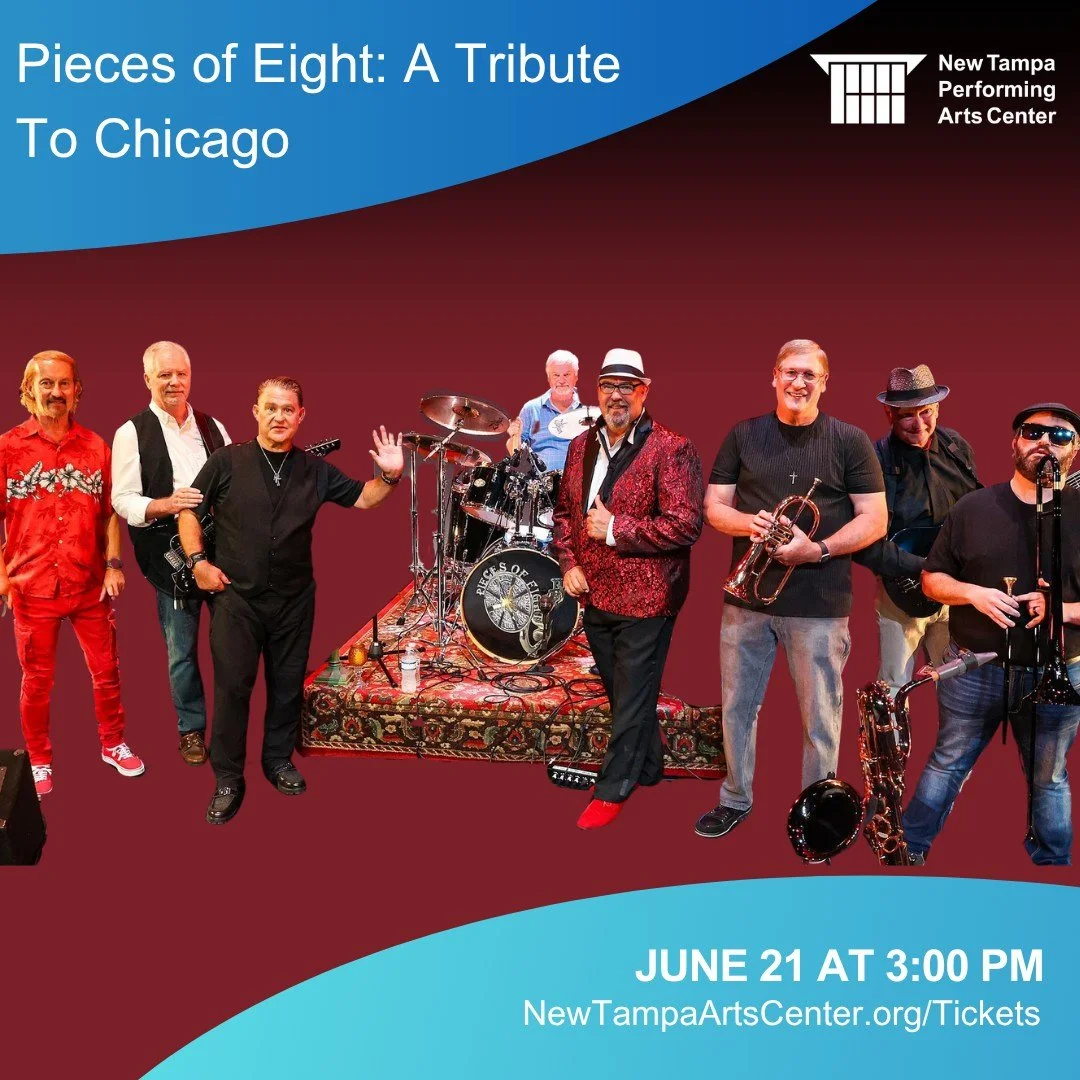 Experience Tampa Bay's favorite soul and funk band, Pieces of Eight🎺 as they take the New Tampa Performing Arts Center stage later this month🎟

🎼Pieces of Eight: A Tribute to Chicago
📆Sunday June 21, at 3:00pm
📍New Tampa Performing Arts Center

