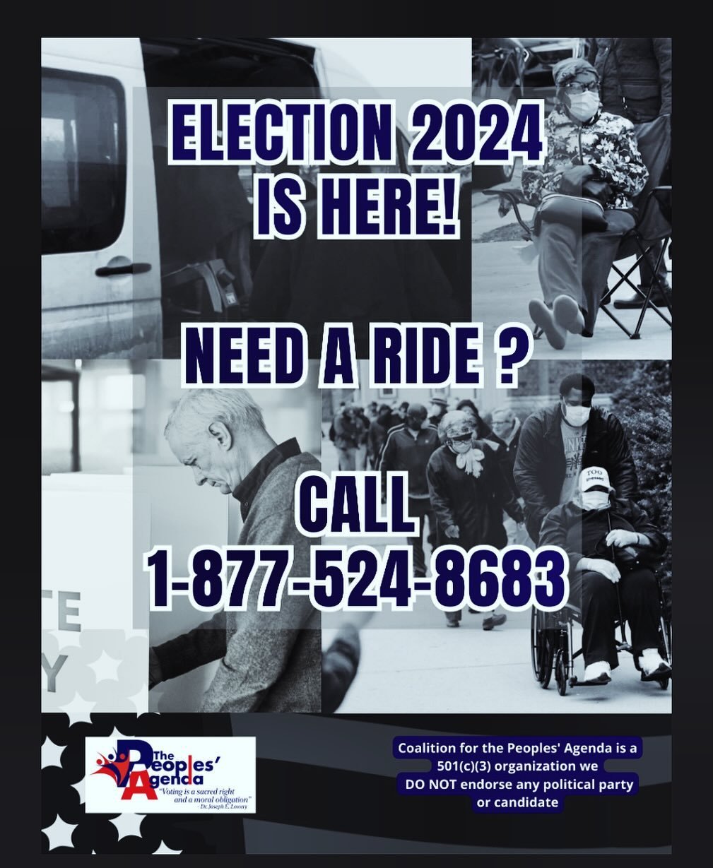 Call 1-877-524-8683 for a ride to the voting precincts. Do not miss your opportunity to vote! 🗳️