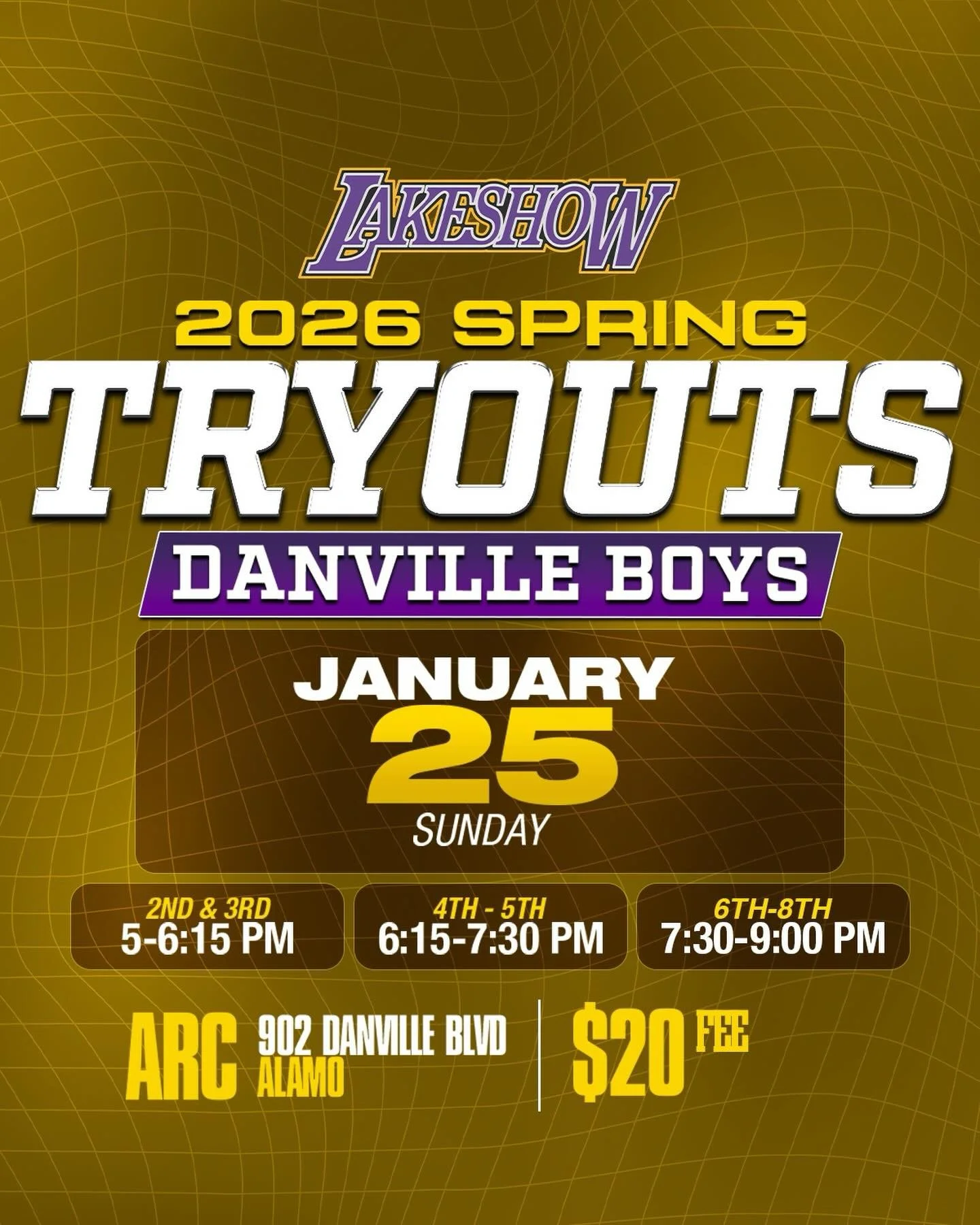 2026 Danville SPRING TRYOUTS 📆 8U-14U🚨#LinkInBio #LakeshowFam💜💛