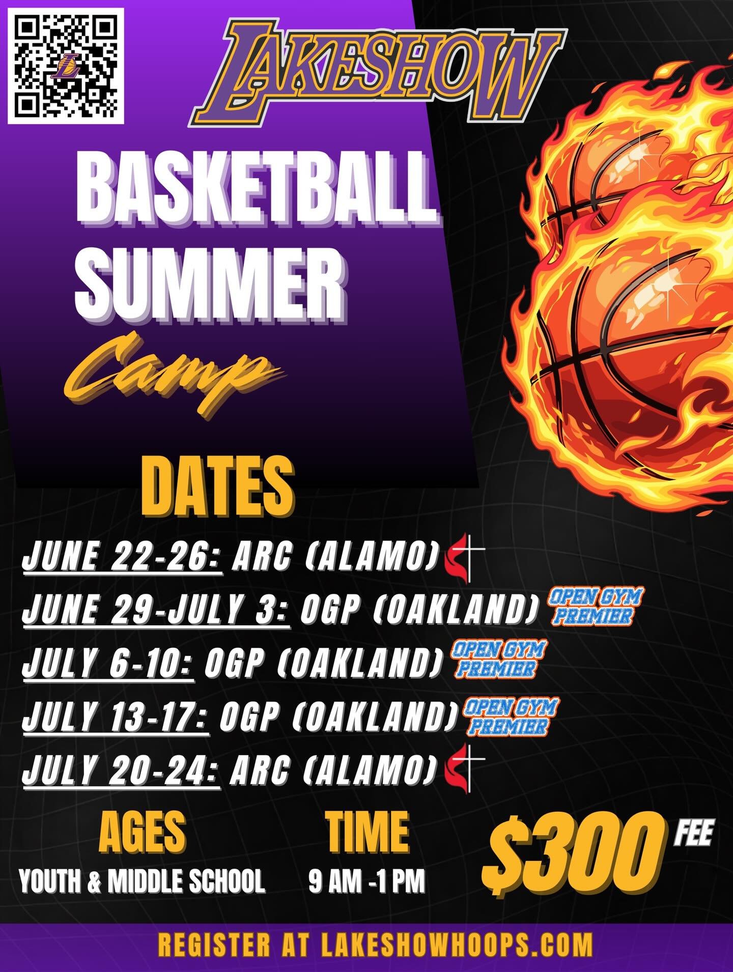 LAKESHOW SUMMER CAMPS!!!
Register for a week-long camp with lots of competition, skills work, and more!

$300 for the full week
Locations in Oakland and Danville

OAKLAND CAMPS BOYS AND GIRLS
 
Danville camps are SPLIT into Elementary AND Middle Scho