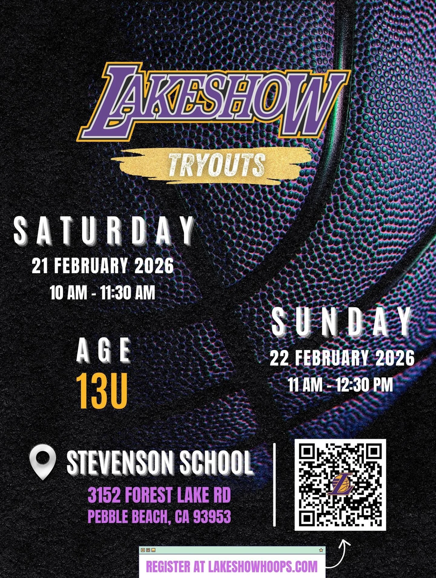 Lakeshow Pebble Beach 13U Boys tryouts!

Location:
Steven School
3152 Forest Lake Rd, Pebble Beach, CA, 93953

February 21 10-11:30 AM
February 22 11-12:30 PM

Register at:
https://lakeshowhoops.leagueapps.com/events/4907197-lakeshow-pebble-beach-try