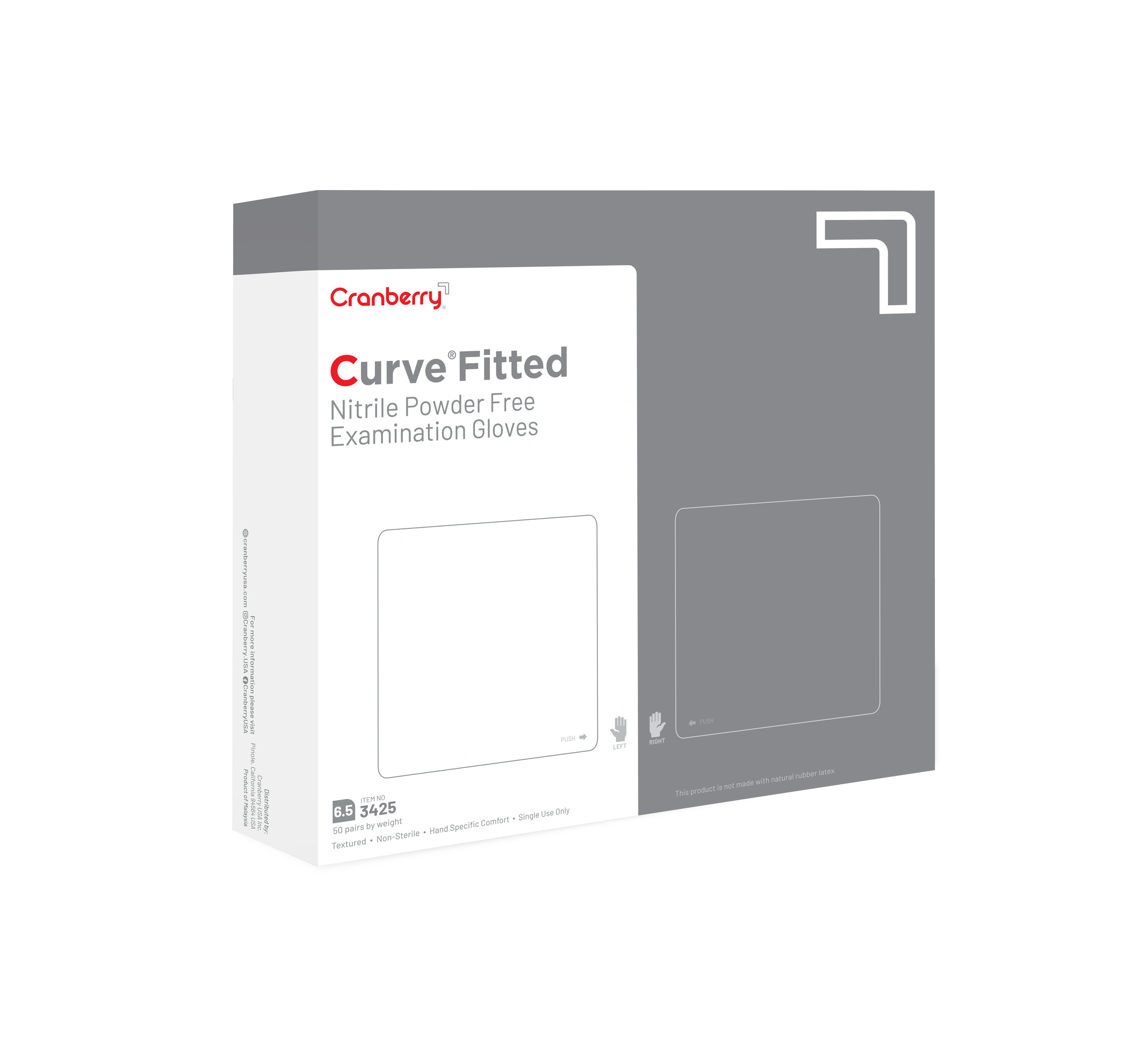Cranberry Curve Fitted Nitrile Powder Free Examination Gloves packaging