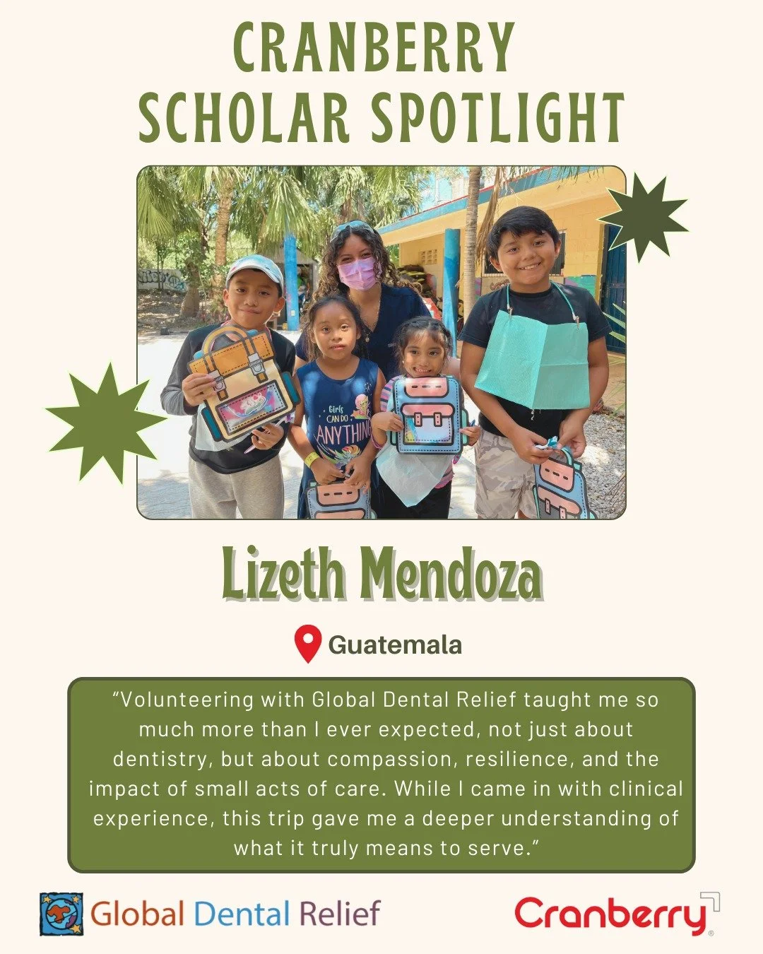 Our next Cranberry Scholarship recipient with @globaldentalrelief, Lizeth Mendoza, brought heart, humility, and healing to every moment of her dental mission trip. 

In her own words: &ldquo;To the next Cranberry Scholar: Embrace this opportunity wit