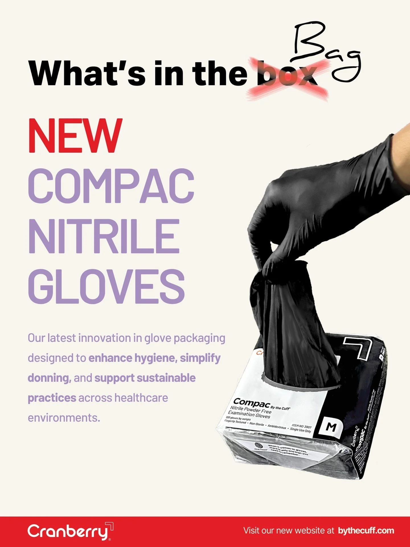 Innovation in every detail. Meet Cranberry Compac Nitrile Gloves, designed in a new and innovative sleek polybag for ultimate convenience and space-saving storage! Same trusted protection, smarter packaging. 

#Cranberry #CranberryCompac #NitrileGlov