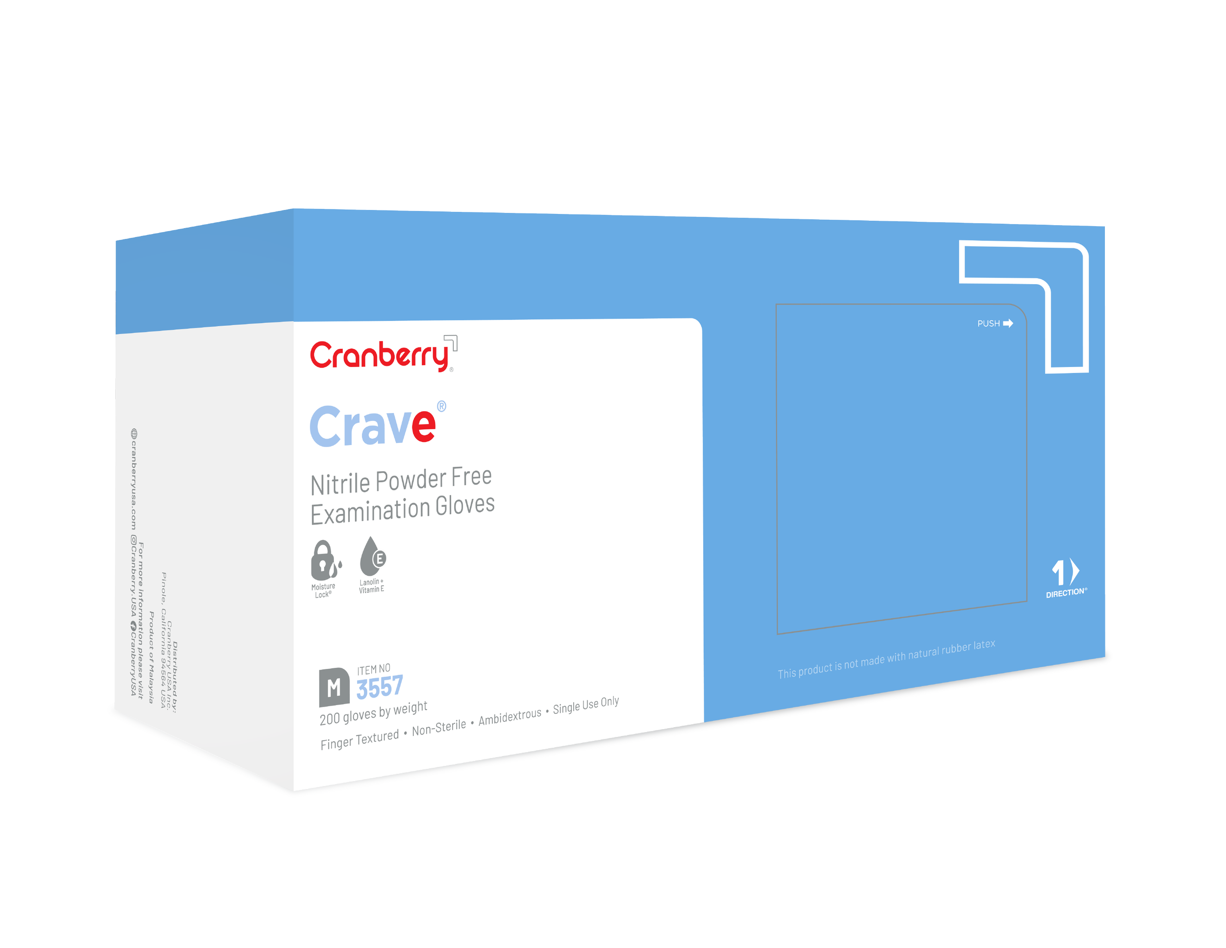 Box of Cranberry Crave nitrile powder-free examination gloves, medium size, 200 count