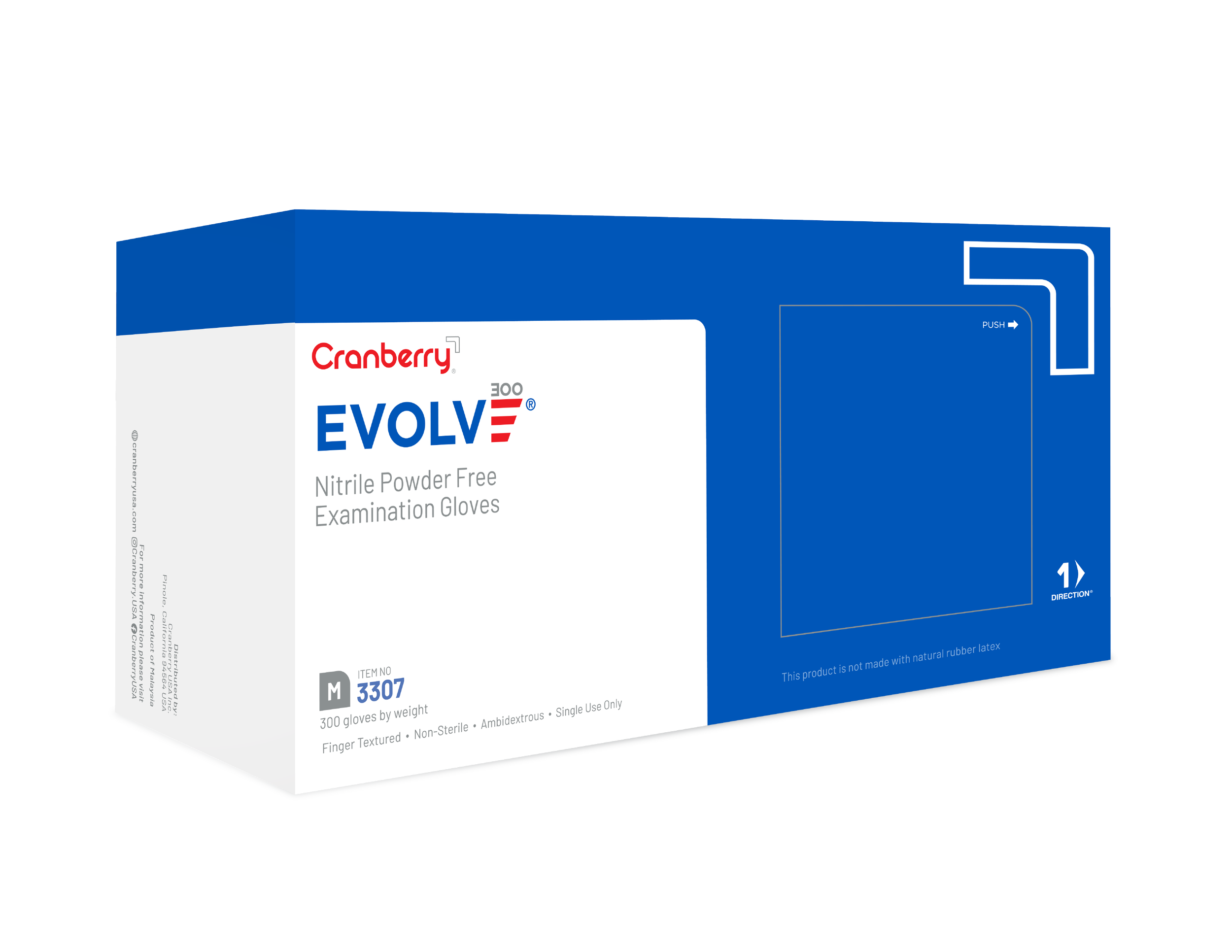 Box of Cranberry EVOLVE 300 nitrile powder-free examination gloves, medium size, 300 count.