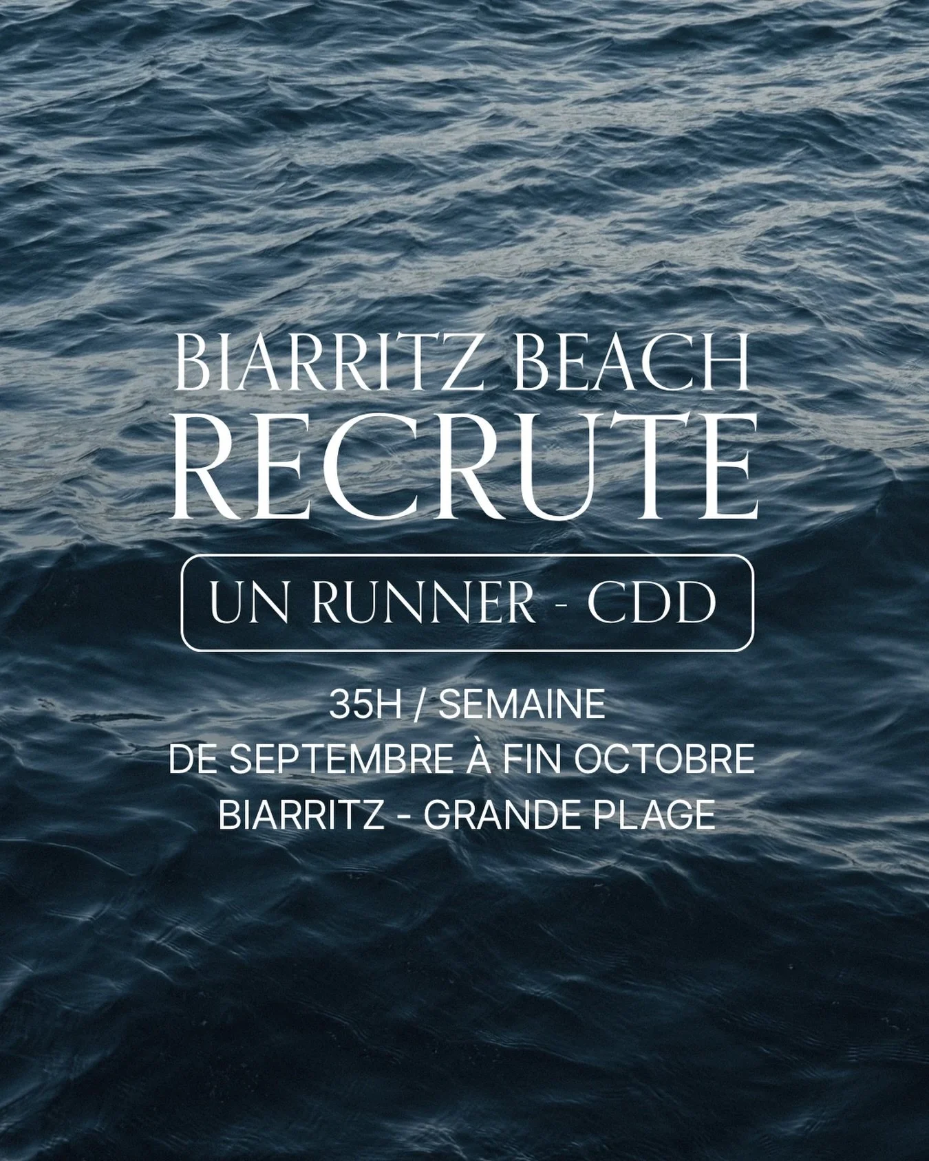 📣 Biarritz Beach recrute !
Nous recherchons un runner pour rejoindre notre &eacute;quipe &agrave; partir de d&eacute;but septembre.

🕐  CDD 35h/semaine
📅  De d&eacute;but septembre &agrave; fin octobre

Tu es dynamique, motiv&eacute;(e) et tu aime