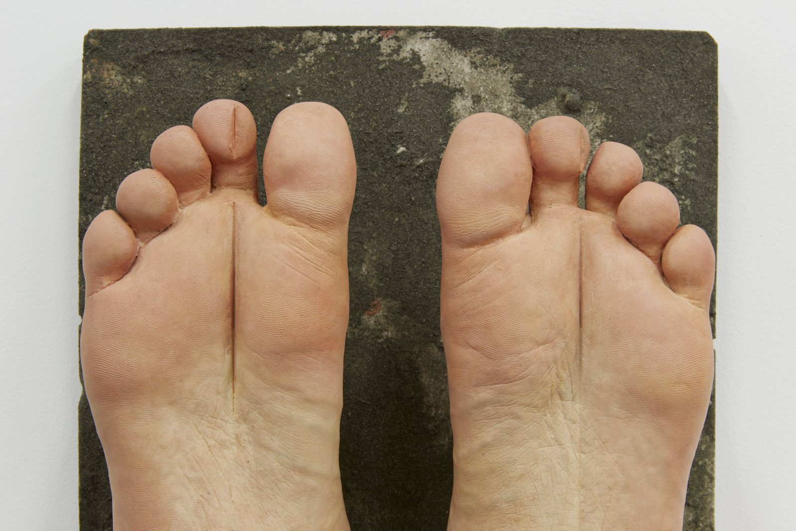   Feet  (detail) ,  2023, hydrocal, acrylic paint, 쑥가루, 9.75 x 12.375 x 4 in 