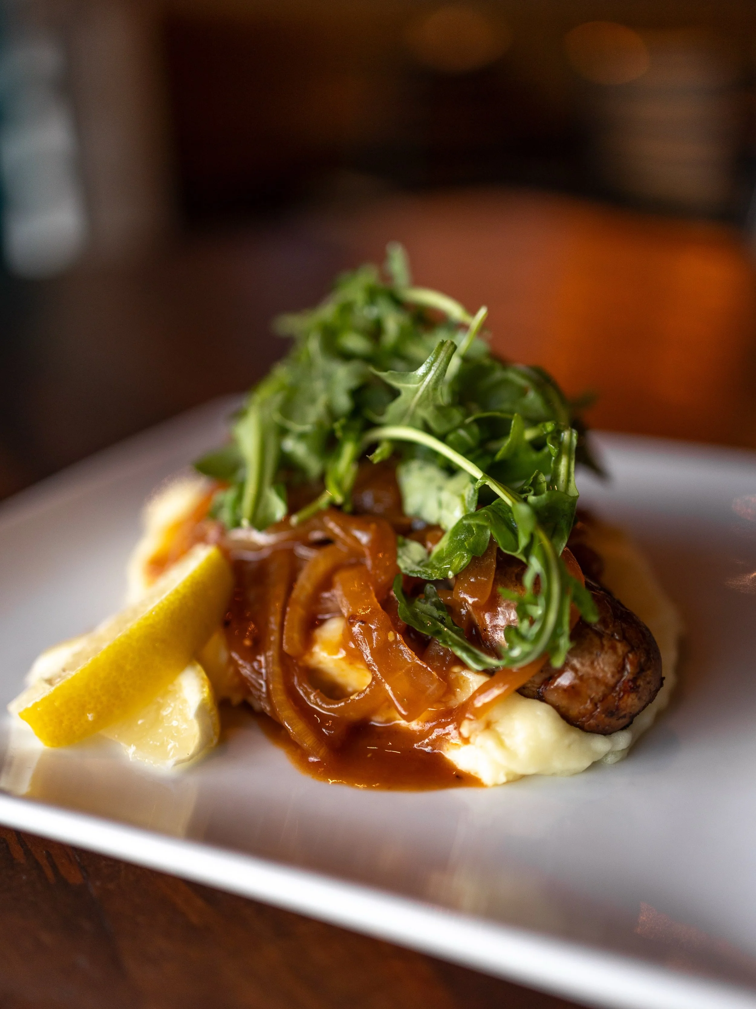 NEW CHEF SPECIAL! We are enjoying the slight drop in weather so much that our chef made Bangers &amp; Mash. Available for a limited time only at White Rock Alehouse.