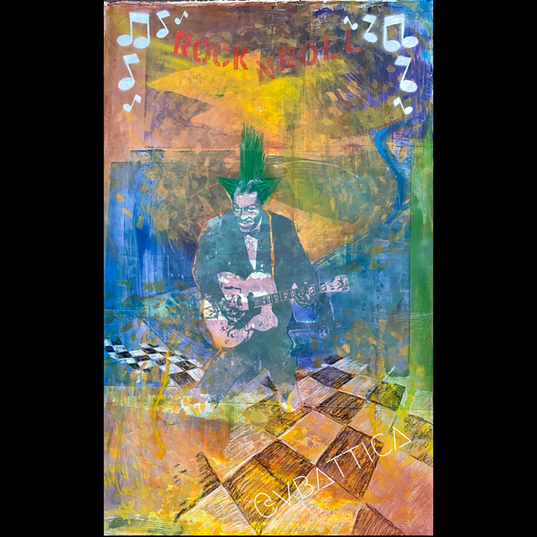 Chuck Berry Rock n Roll, Mixed Media on Arches Paper, Feb 2023