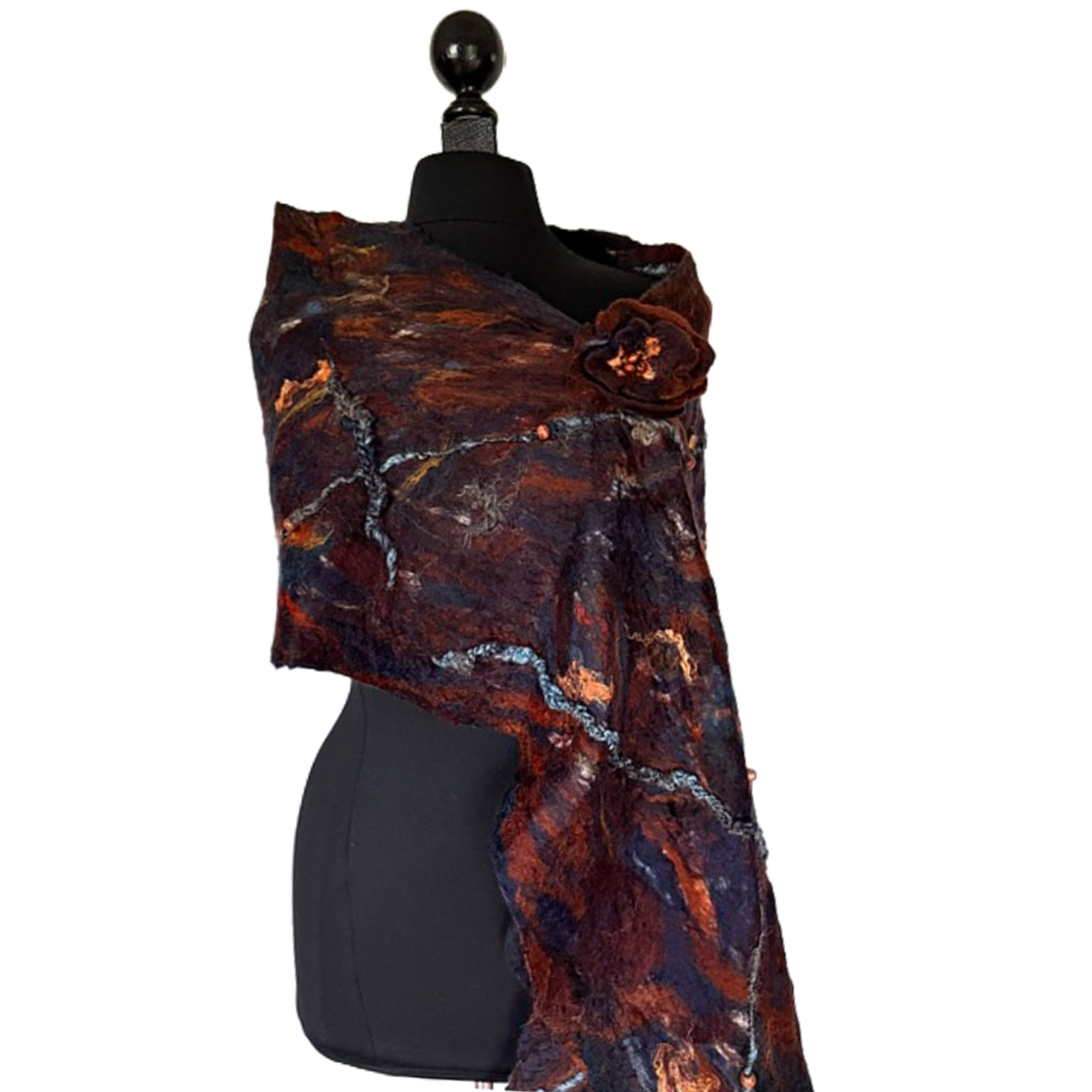 Reversible Handcrafted Earth-Tone Felted Wrap/Scarf