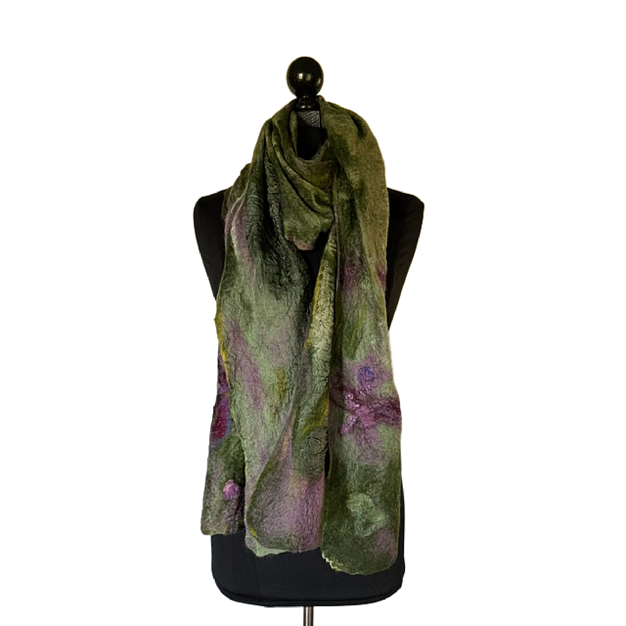 Sage Green & Pink Silk Felted Wrap/Scarf