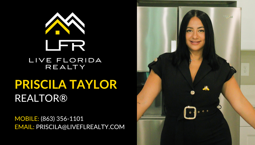 Digital business card for Priscila Taylor, Realtor at Live Florida Realty. Phone: (863) 356-1101, Email: priscila@liveflrealty.com