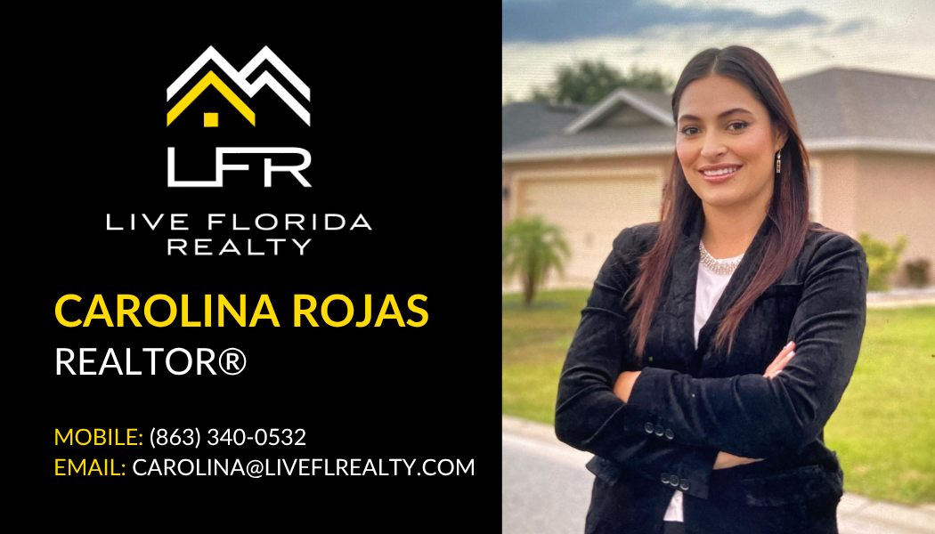 Digital business card for Carolina Rojas, Realtor at Live Florida Realty. Phone: (863) 340-0532, Email: carolina@liveflrealty.com