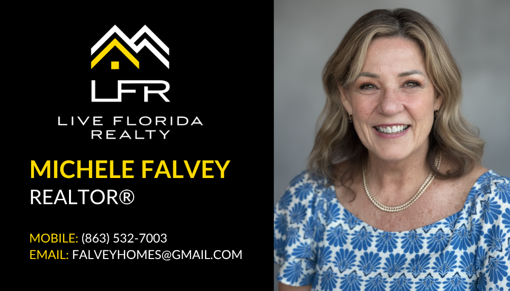 Digital business card for Michele Falvey, Realtor at Live Florida Realty. Phone: (863) 532-7003, Email: falveyhomes@gmail.com
