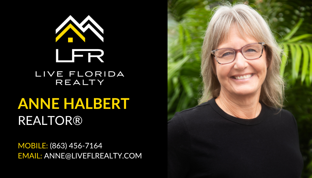Digital business card for Anne Halbert, Realtor at Live Florida Realty. Phone: (863) 456-7164, Email: anne@liveflrealty.com