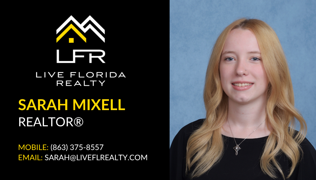 Digital business card for Sarah Mixell, Realtor at Live Florida Realty. Phone: (863) 375-8557, Email: sarah@liveflrealty.com