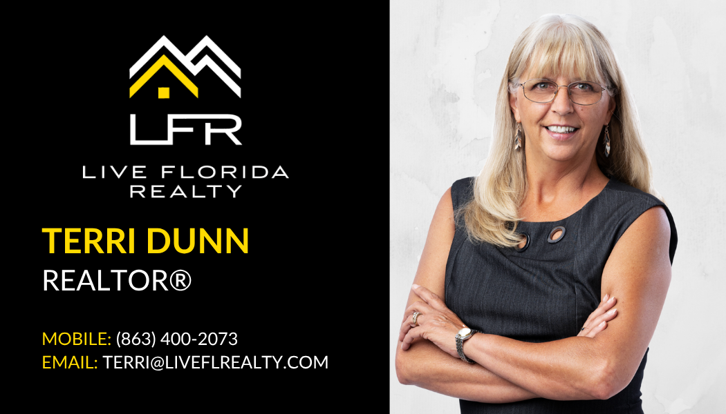 Digital business card for Terri Dunn, Realtor at Live Florida Realty. Phone: 863-400-2073, Email: terri@liveflrealty.com