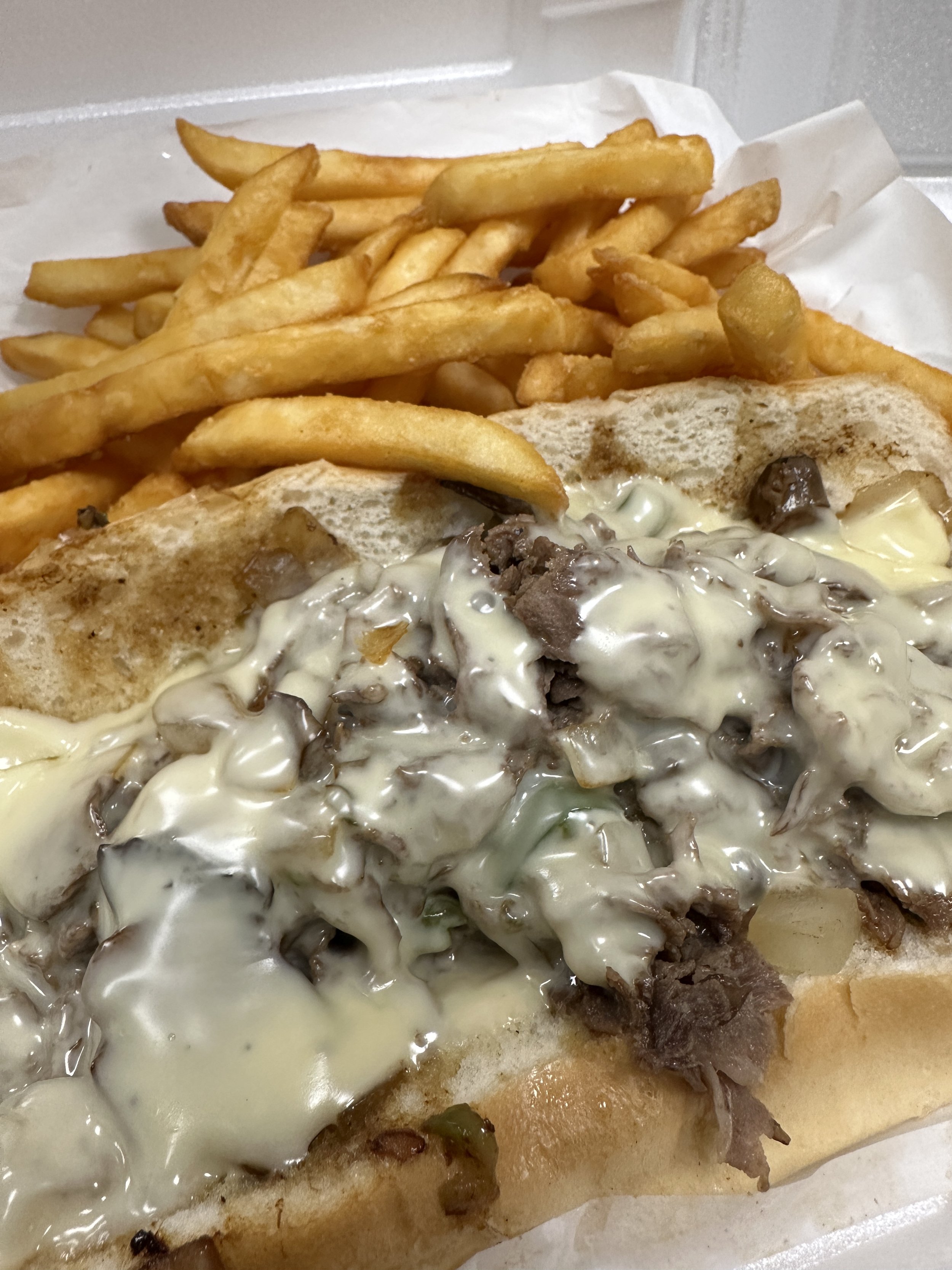 Philly Cheesesteak with Onions & Green Peppers