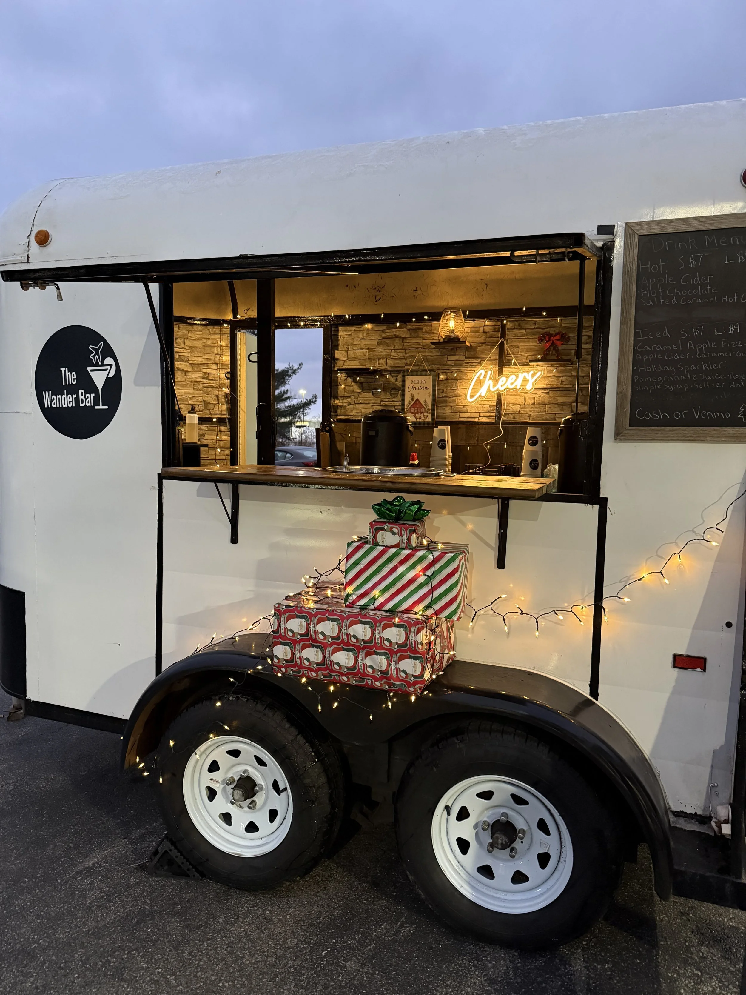 Horse Trailer Bar Decorated for Christmas Market in Londonderry New Hampshire