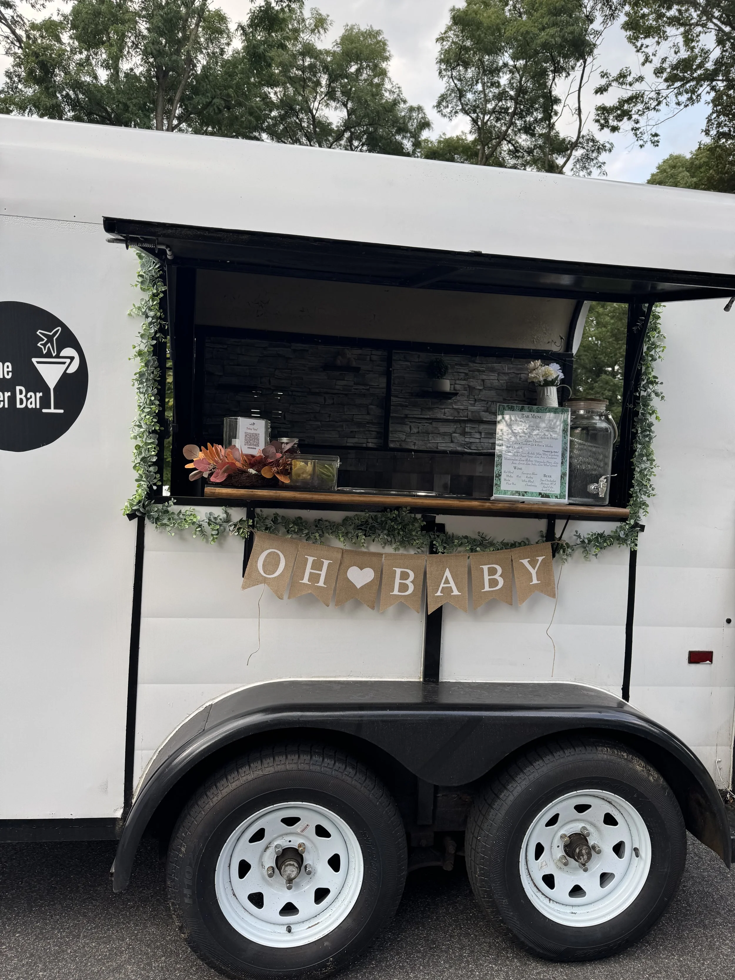 Mobile horse trailer bar is decorated for baby shower in Manchester New Hampshire