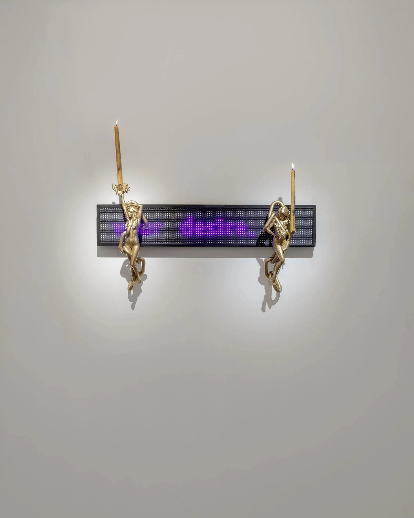 Sappho's Desire, 2026
Digital display, polycarbonate, gold leaf
18"h x40"w x5"d