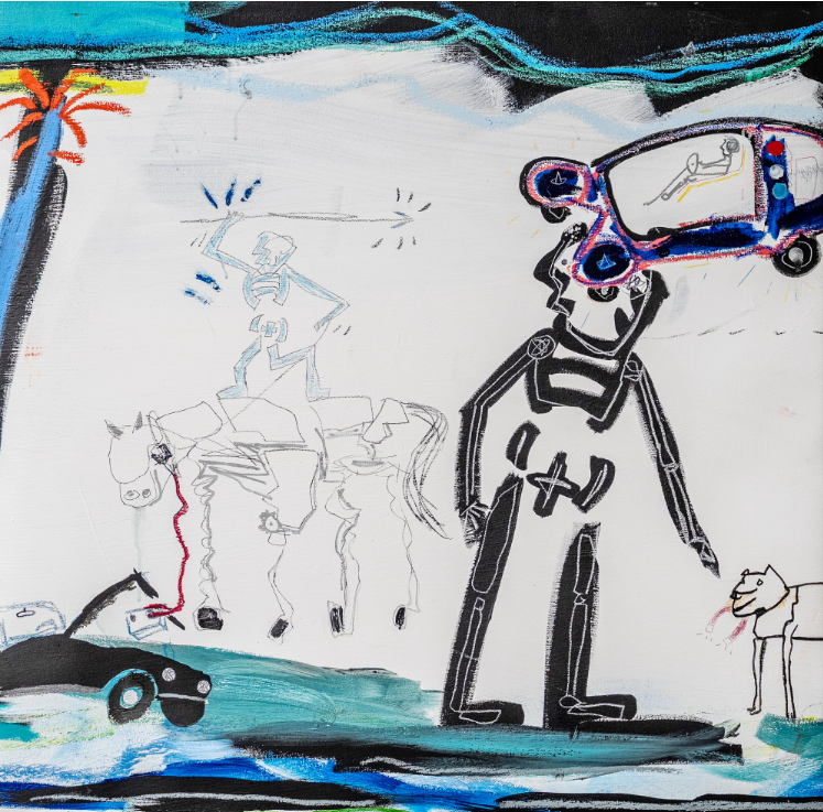 DANNY QUIXOTE, A NEW TRANSLATION,  2026
Acrylic and oil stick on canvas
36 x 36 in.