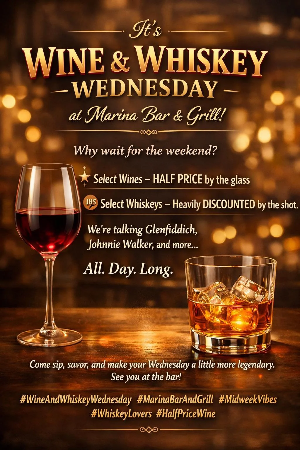 Marina Bar &amp; Grill: Wine &amp; Whiskey Wednesdays