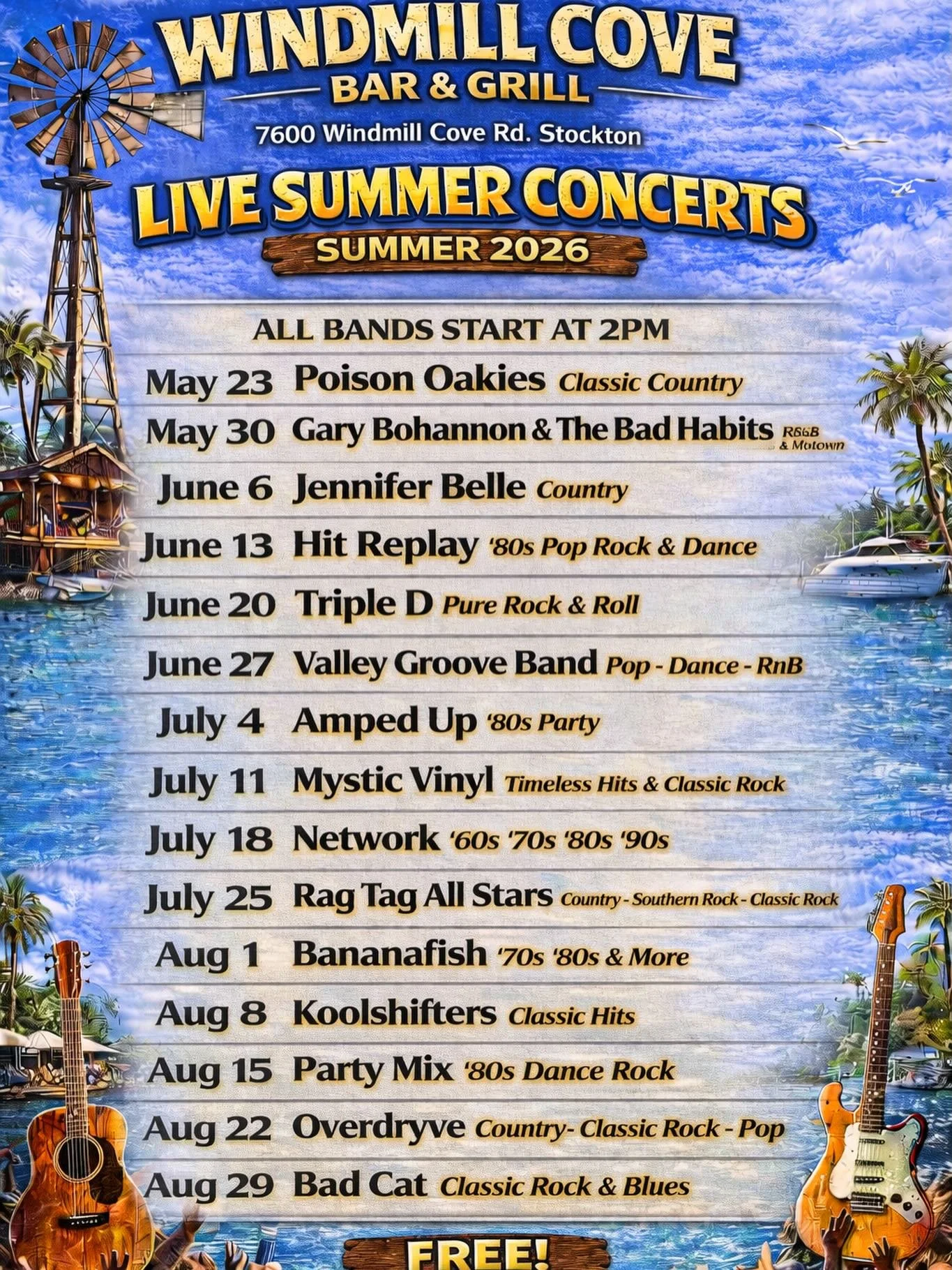 Windmill Cove: 2026 Concerts: Triple D (Pure Rock &amp; Roll)