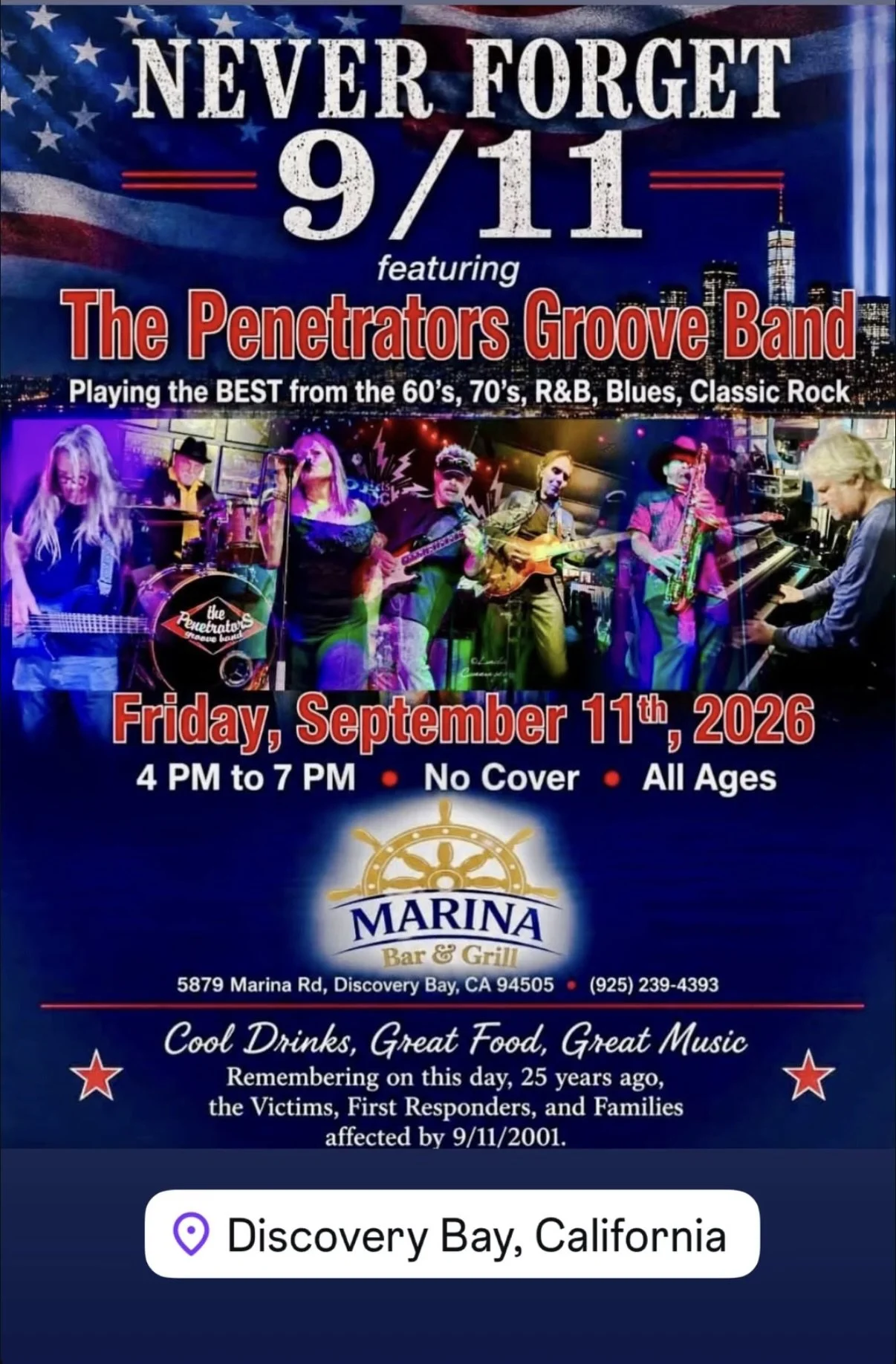 Marina Bar &amp; Grill: Never Forget 9/11 featuring The Penetrators Groove Band
