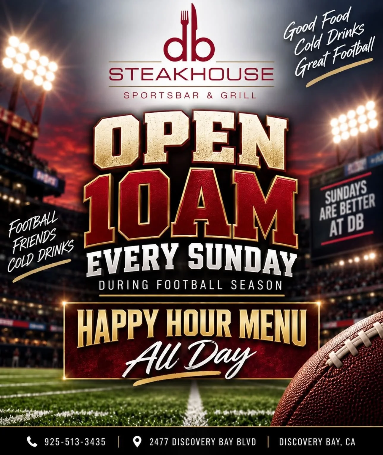 DB Steakhouse: Football Happy Hour Sundays 2026