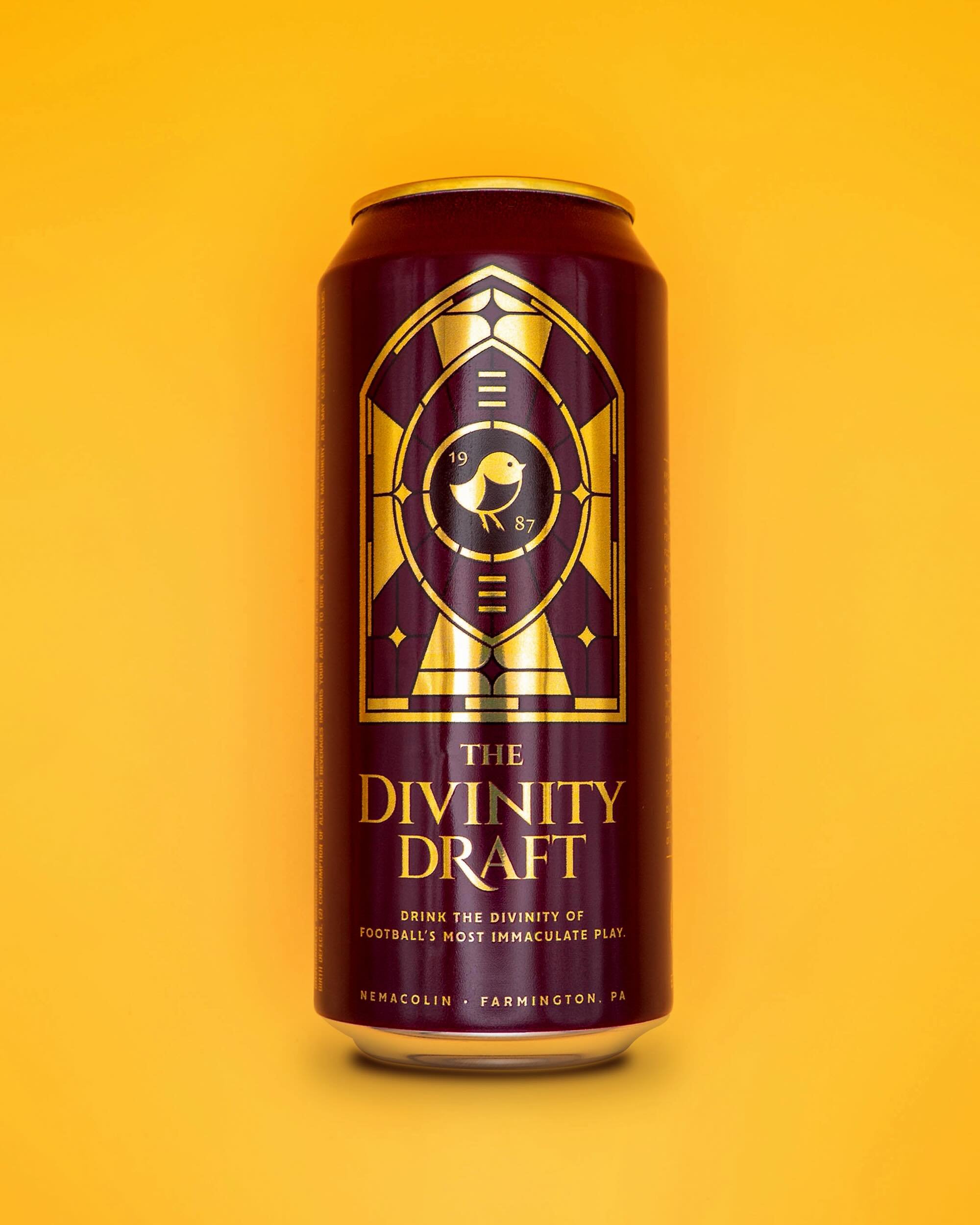 Held by the hands of #pittsburgh sports royalty, the Divinity Draft was brewed to celebrate the NFL Draft hosted by the very city these legends hail from. Brewed with DNA cultures swabbed from the game-used Immaculate Reception football, the Divinity