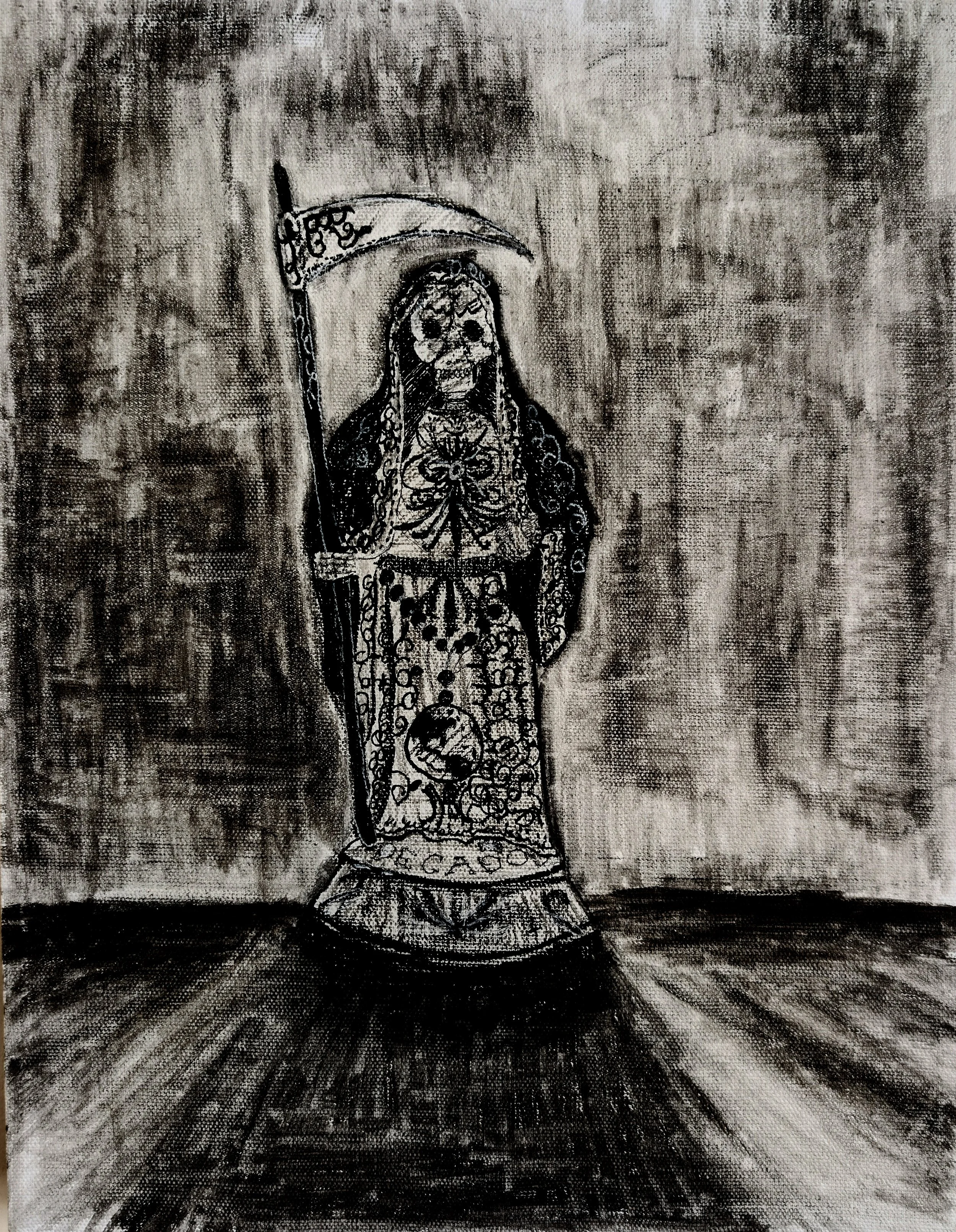 "PECADOR" BY AREWUN, 2026, INK AND ALCOHOL ON CANVAS, 37" X 27" ORIGINAL PIECE