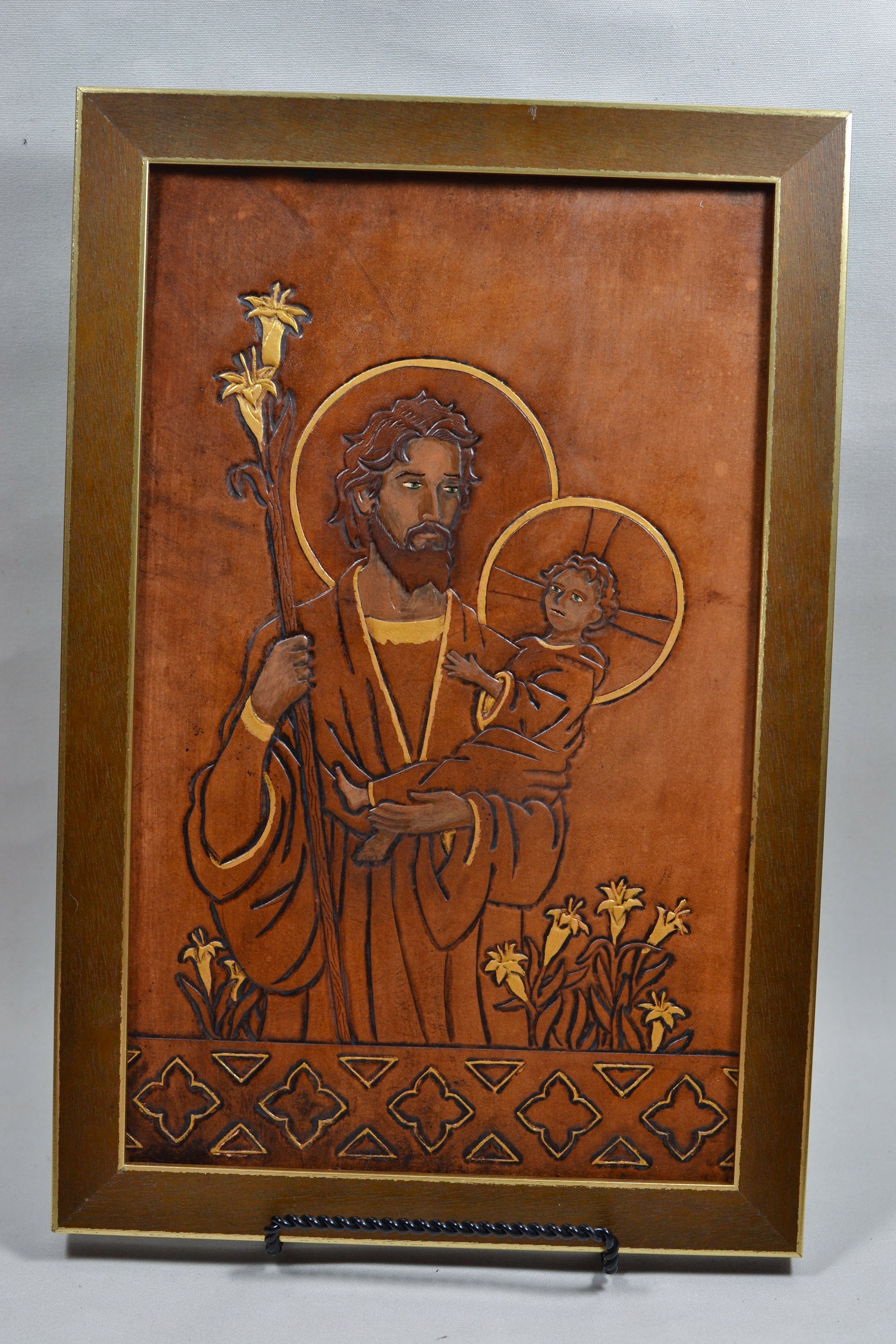 Contemporary style St. Joseph leather carving