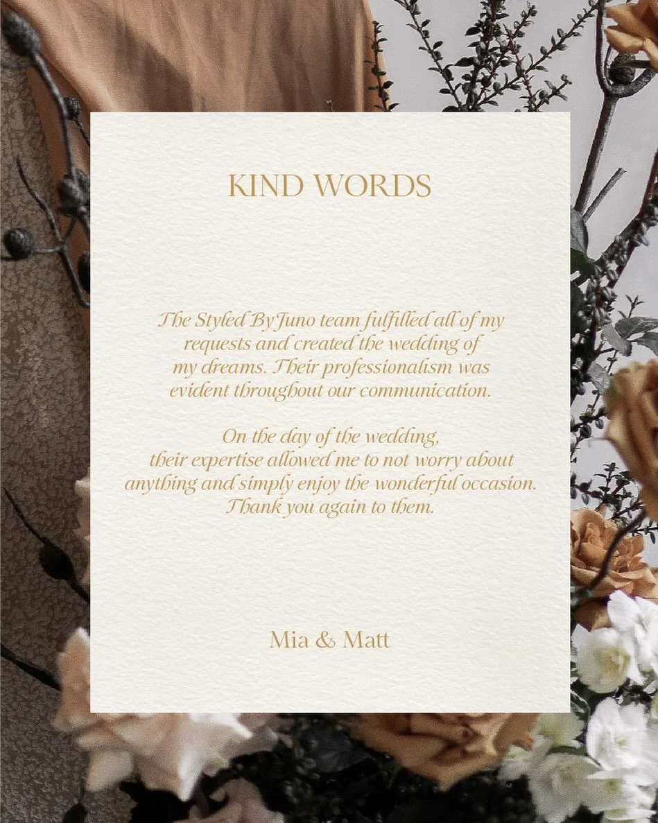 Whenever we hear that a couple felt at ease and could simply enjoy their day, it reminds us why we do this. Thank you for trusting us with your story. We&rsquo;re so happy we could be part of it.

#Styledbyjuno #WeddingKindWords #SydneyWeddingDesigne