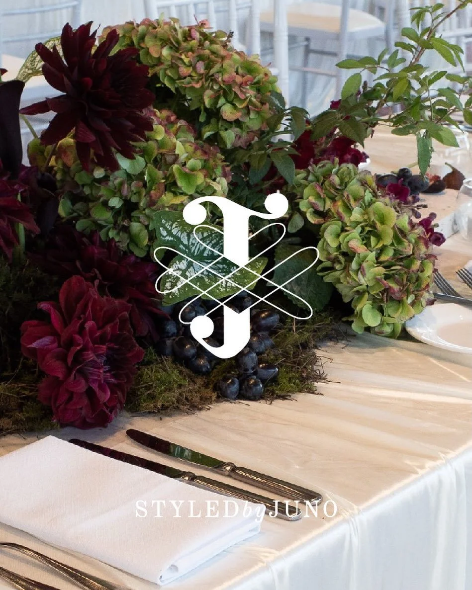 Dark blooms, green leaves and fruit, layered together.

Full, but never crowded.

#Styledbyjuno #EventDesign #EventTableDecor #SydneyEvent #CorporateEvent