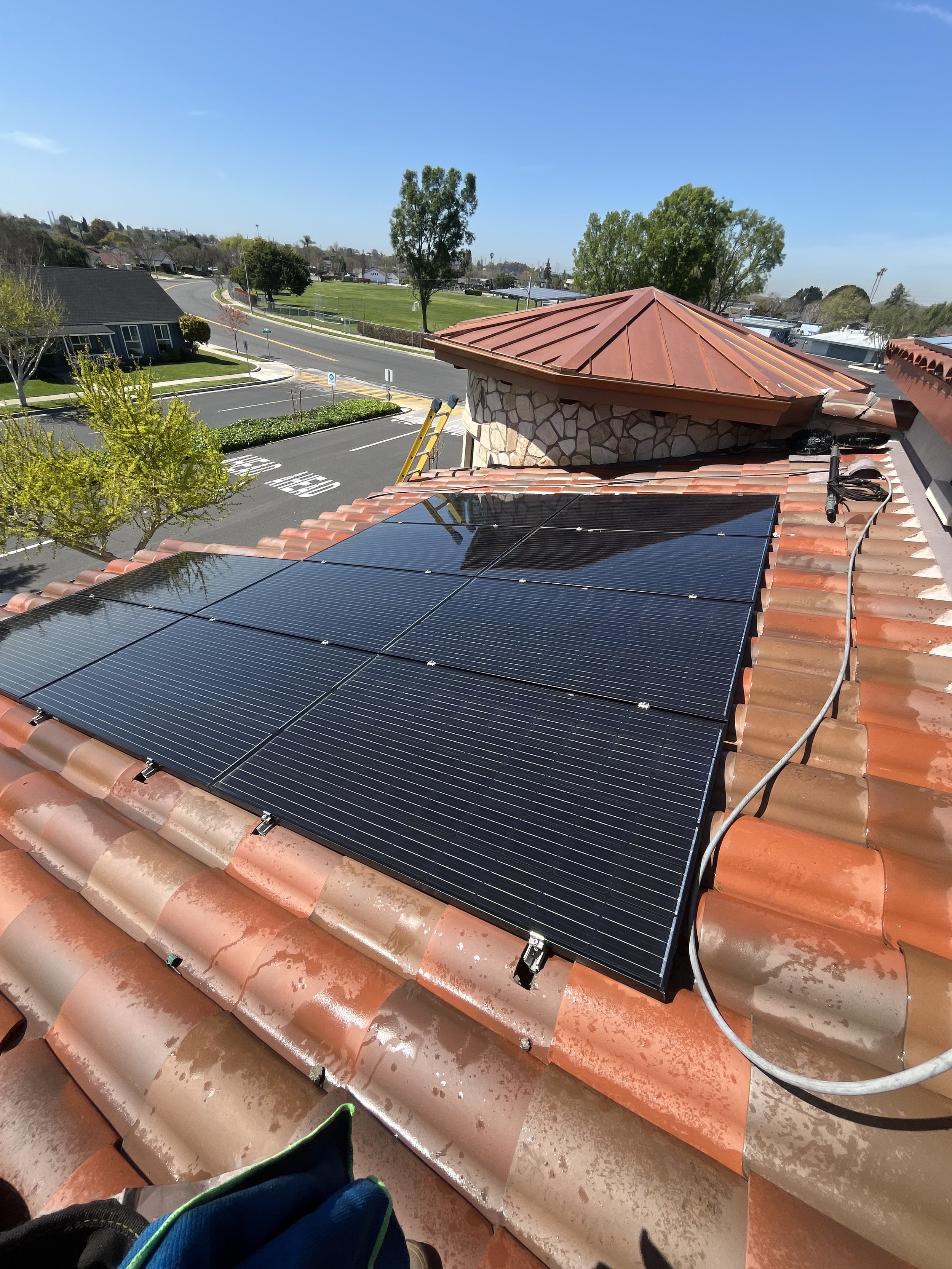 Professional solar panel cleaning completed at a residential property in Los Alamitos, bordering Rossmoor, CA. This routine maintenance service removed layers of dust, pollen, and debris, helping restore solar efficiency and protect long-term system