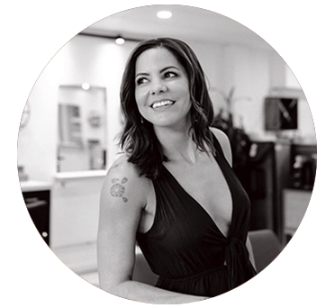 Black and White photo of Anjalee Middleton founder of the Sustainery Hair Studio Honolulu