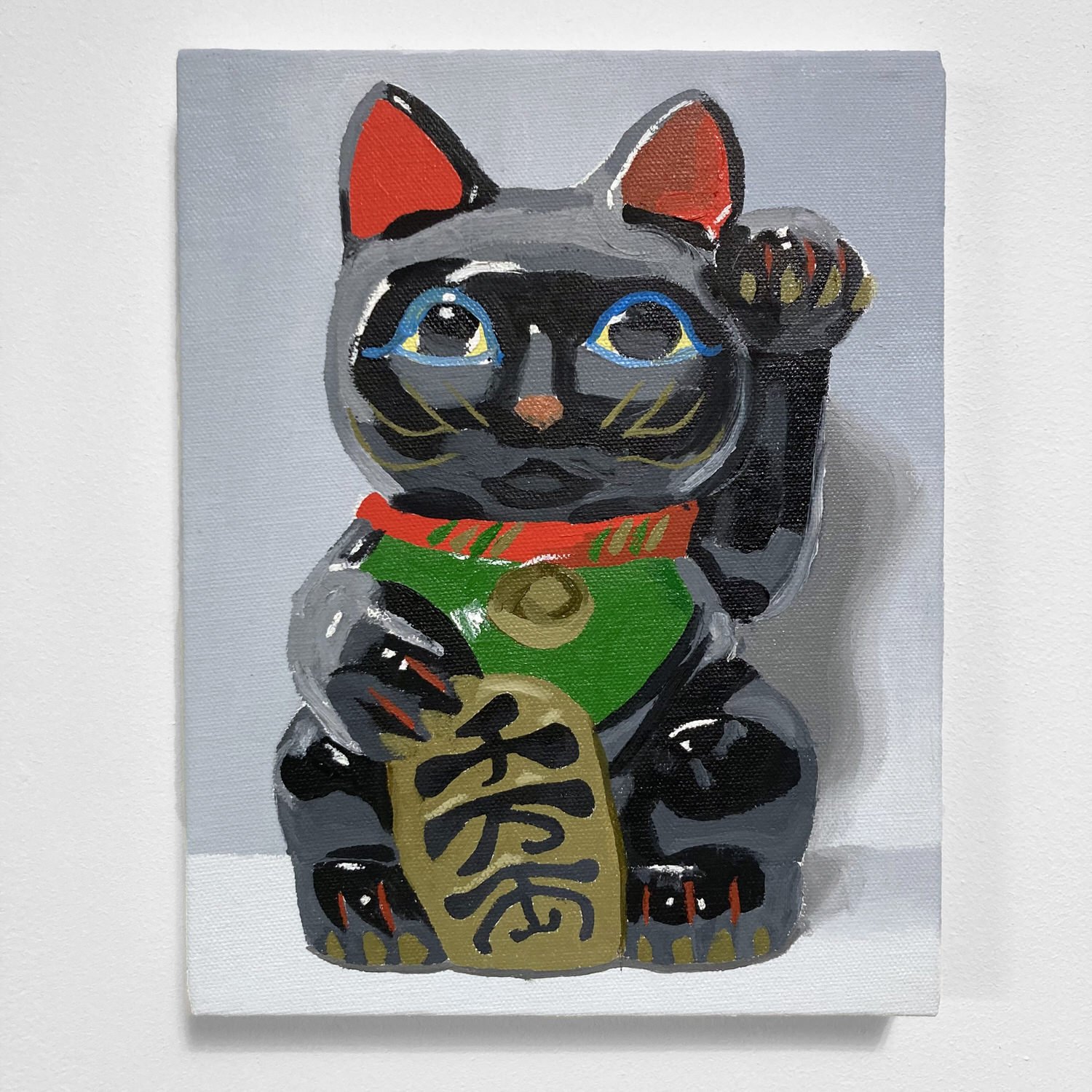 Black Maneki Neko Figurine Oil Painting