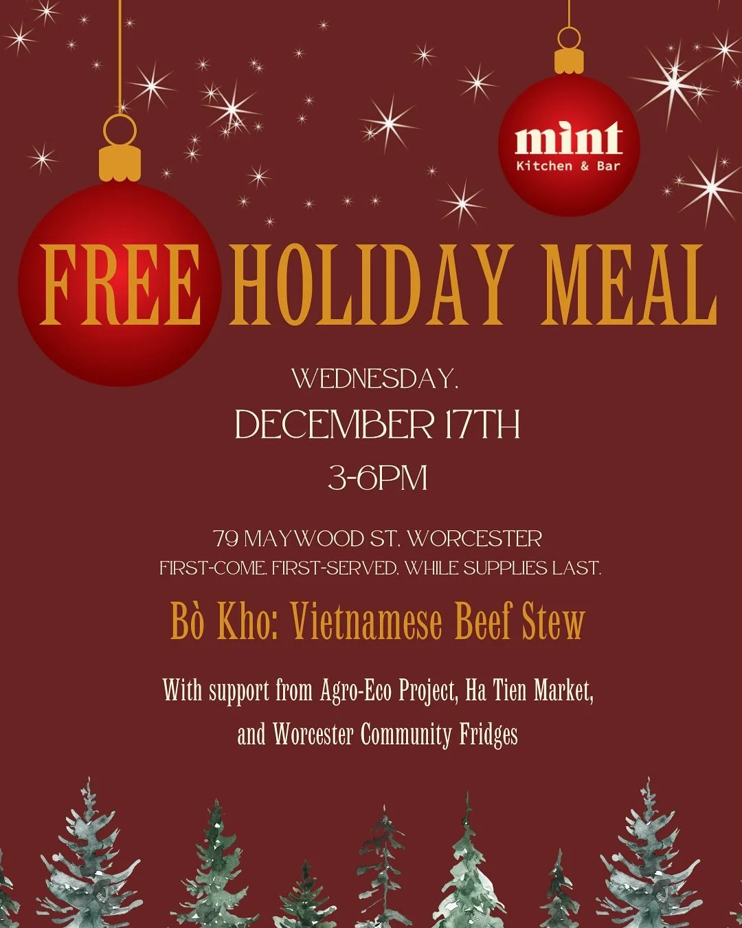 It&rsquo;s tiiiime! We are excited to support @mintworcester in cooking 350 free meals to share with neighbors on Wednesday, December 17th. 

These holiday meals have become a favorite tradition (second only to cleaning the fridges!). This year, we w
