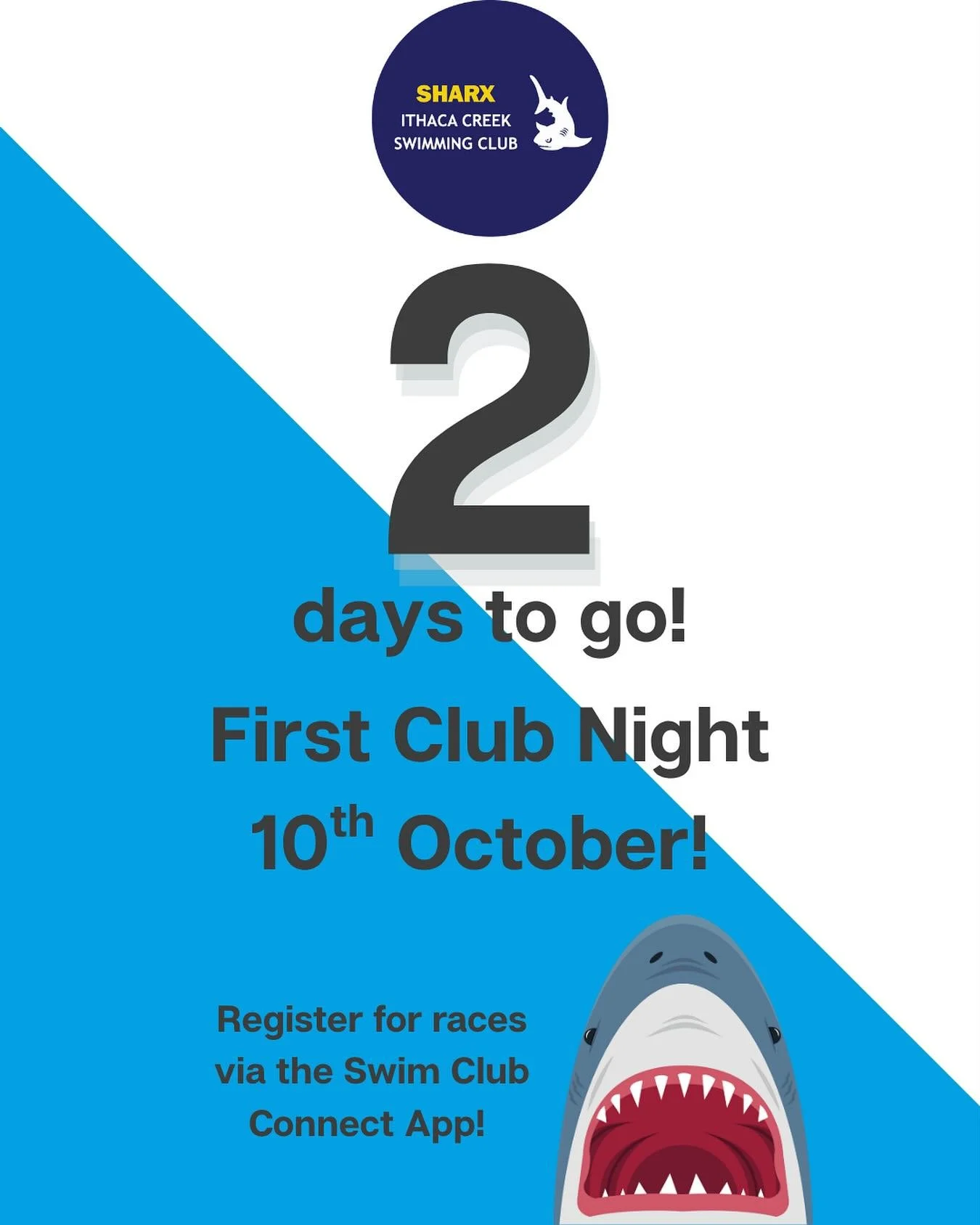 It&rsquo;s Wednesday already so only 2 more sleeps until our first club night of the season this Friday 10th October! Reminder pool opens from 5pm for free swim and races start 5.45! Woo hoo 🔥